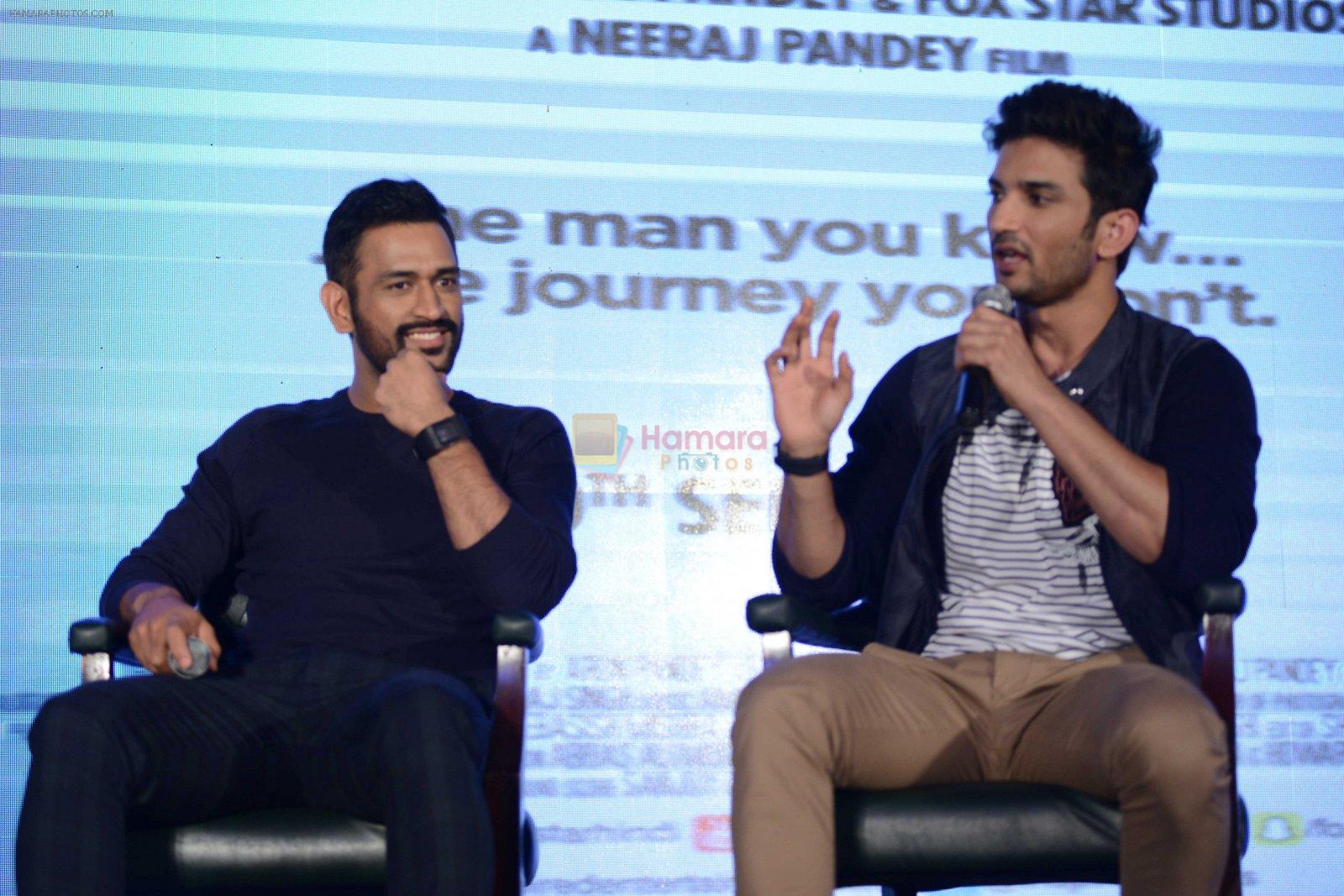 Mahendra Singh Dhoni, Sushant Singh Rajput at MS Dhoni press meet in Delhi on 27th Sept 2016