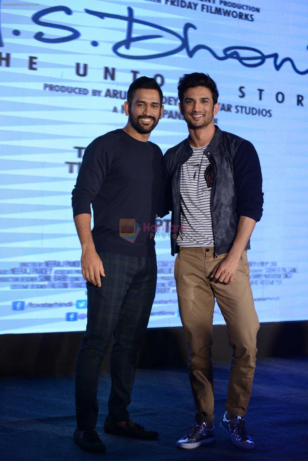 Mahendra Singh Dhoni, Sushant Singh Rajput at MS Dhoni press meet in Delhi on 27th Sept 2016