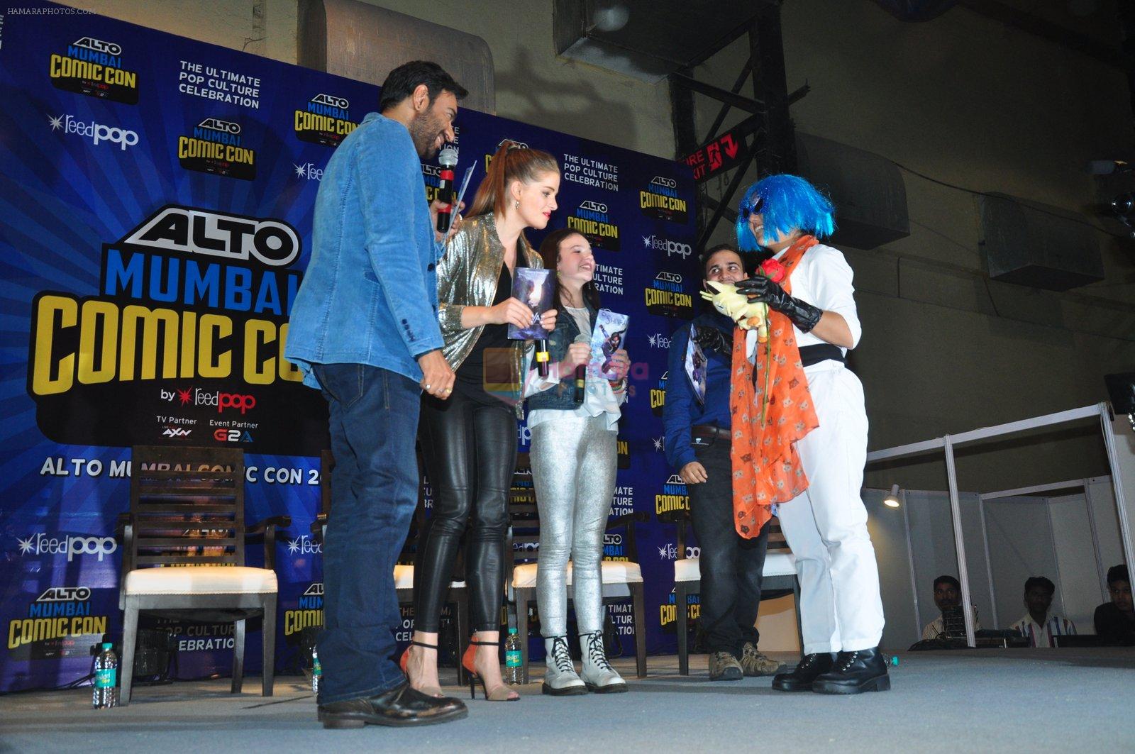 Ajay Devgan, Erika Kaar, Abigail Eames with Shivaay team at Mumbai Comic Con on 23rd Oct 2016