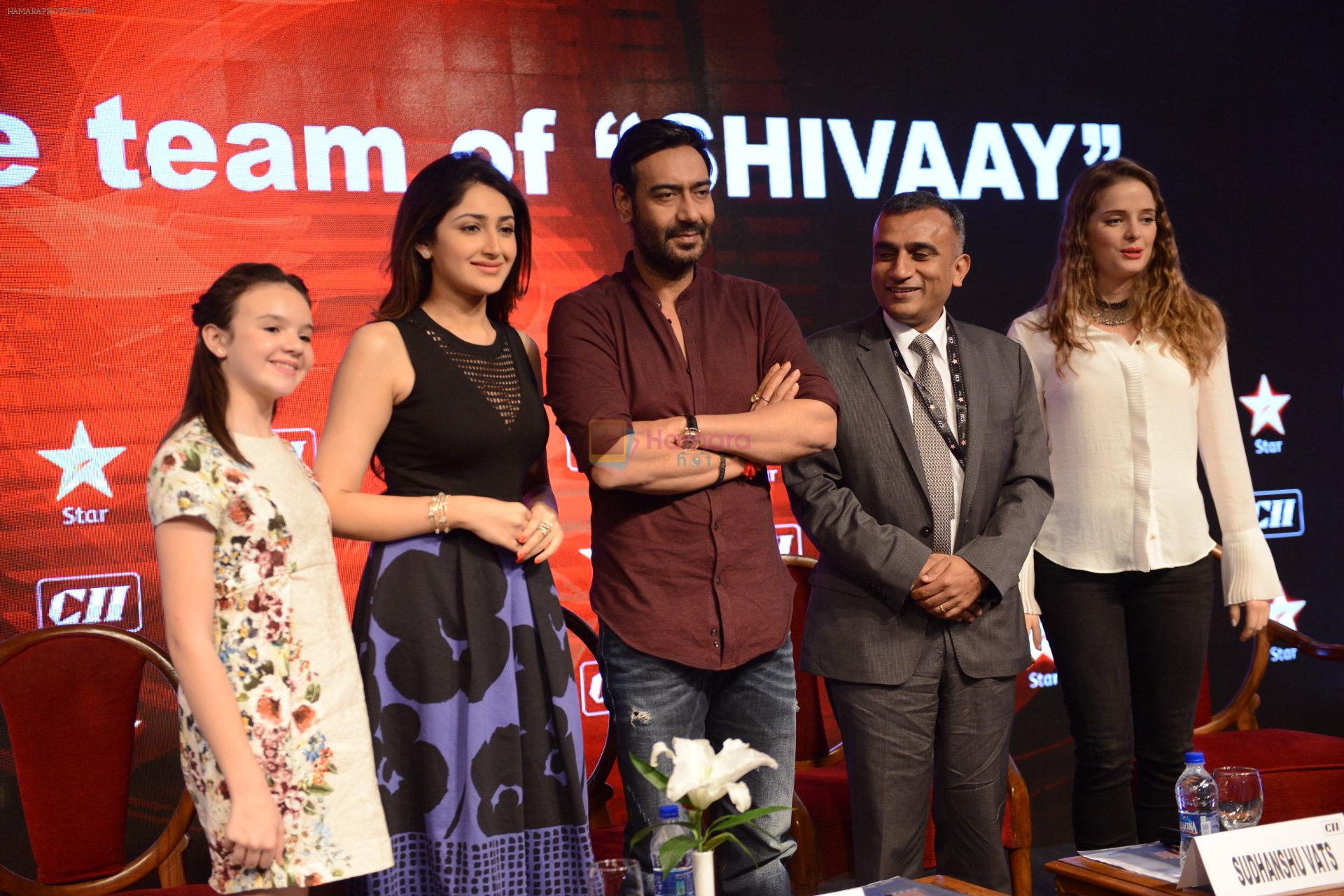 Ajay Devgan, Sayesha Saigal, Erika Kaar, Abigail Eames at Shivaay promotions in Delhi on 25th Oct 2016