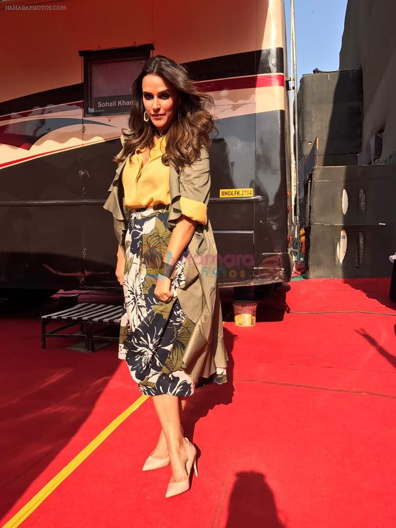 Neha Dhupia In marks and spencer on the sets of chhote Miyan dhakad ... styled by sohaya