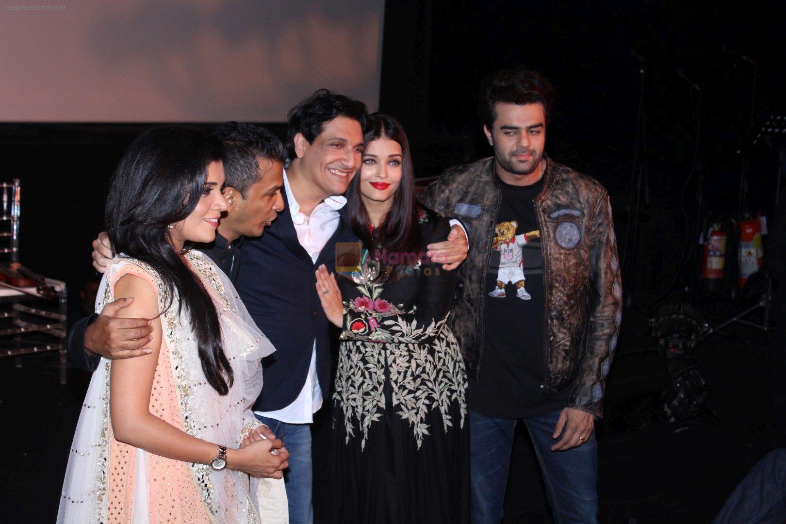 Mukta Barve, Aishwarya Rai Bachchan, Vikram Phadnis, Shiamak Dawar, Manish Paul during the music launch of marathi film Hrudayantar in Mumbai, India on June 10, 2017