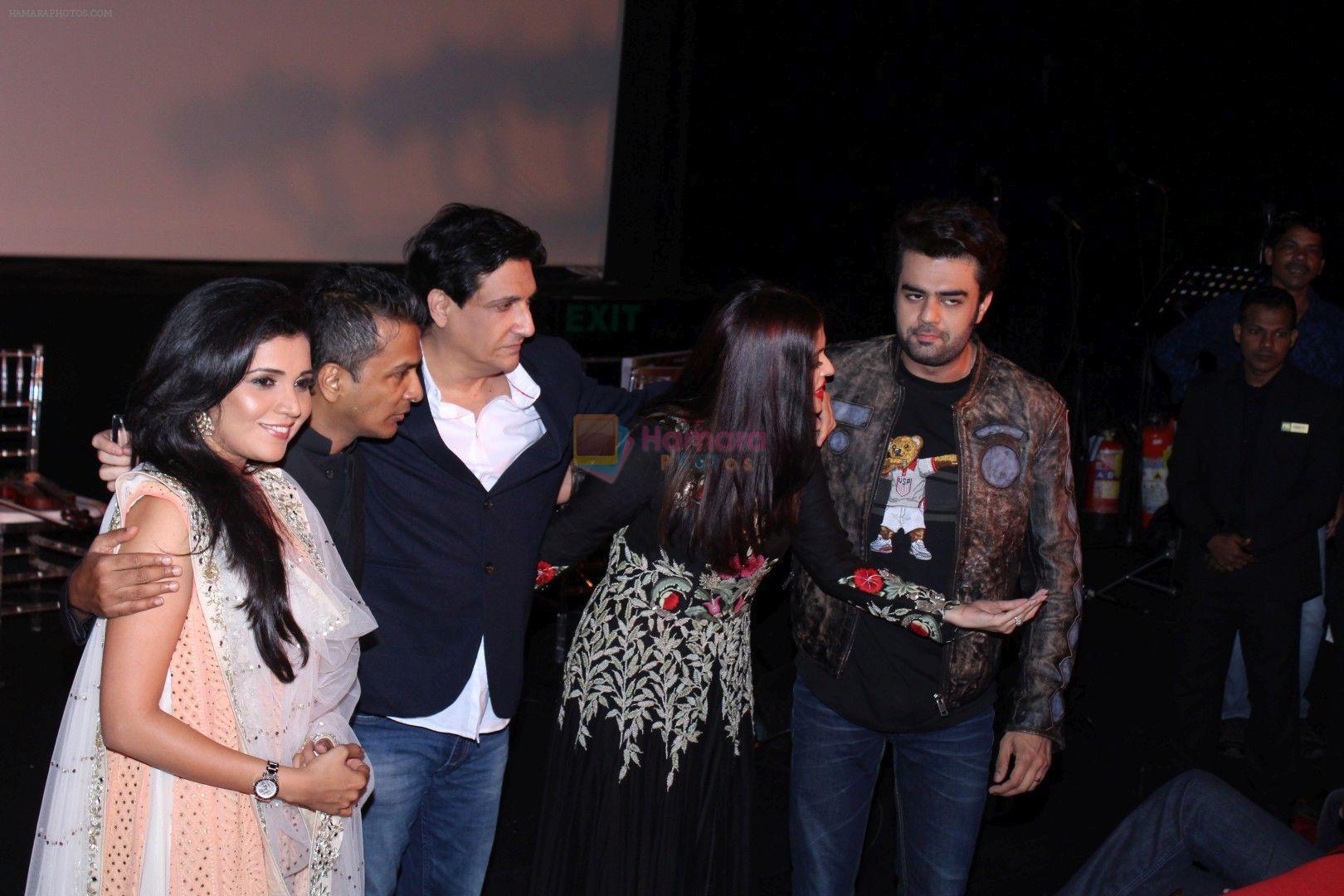 Mukta Barve, Aishwarya Rai Bachchan, Vikram Phadnis, Shiamak Dawar, Manish Paul during the music launch of marathi film Hrudayantar in Mumbai, India on June 10, 2017