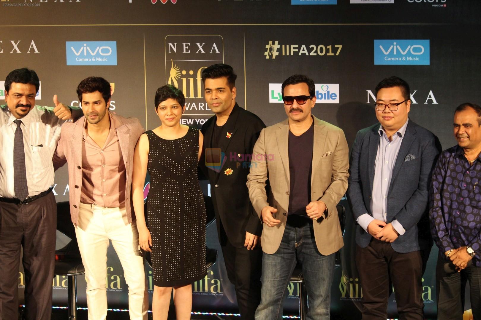 Varun Dhawan, Saif Ali Khan, Karan Johar at the Press Conference Of 18th IIFA Awards on 18th June 2017