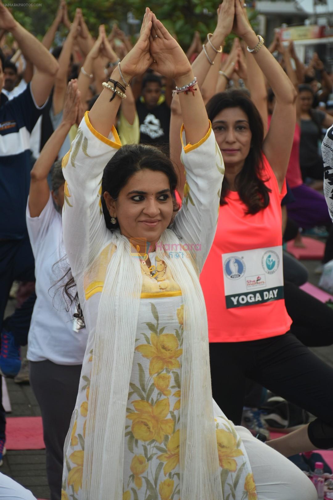 Shaina NC at Mass yoga session to mark the 3rd International Yoga Day at Marine Drive on 21st June 2017
