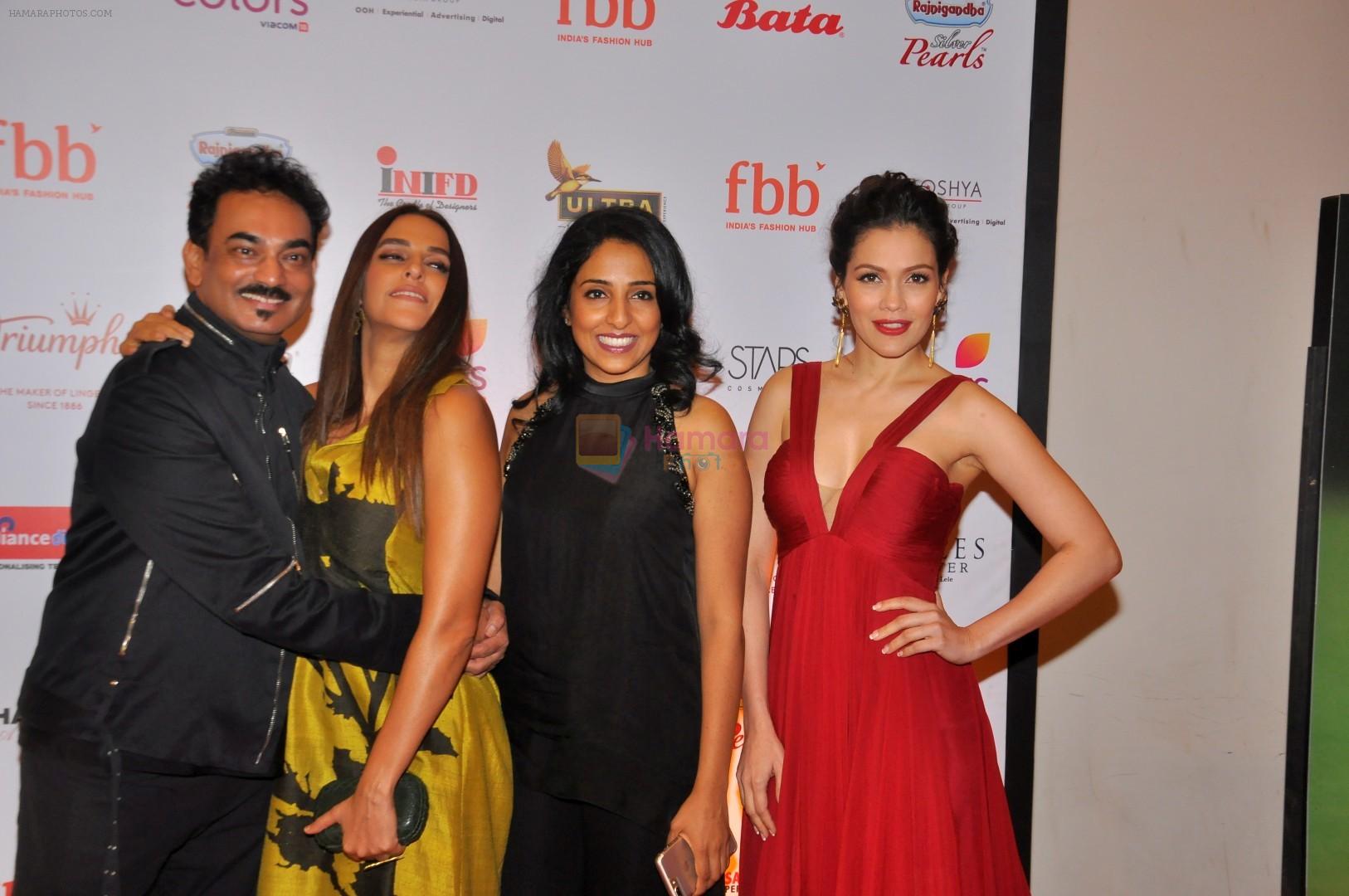 Wendell Rodricks, Neha Dhupia, Waluscha de Sousa during the sub contest ceremony of fbb femina Miss India 2017 in Mumbai on 20th June 2017