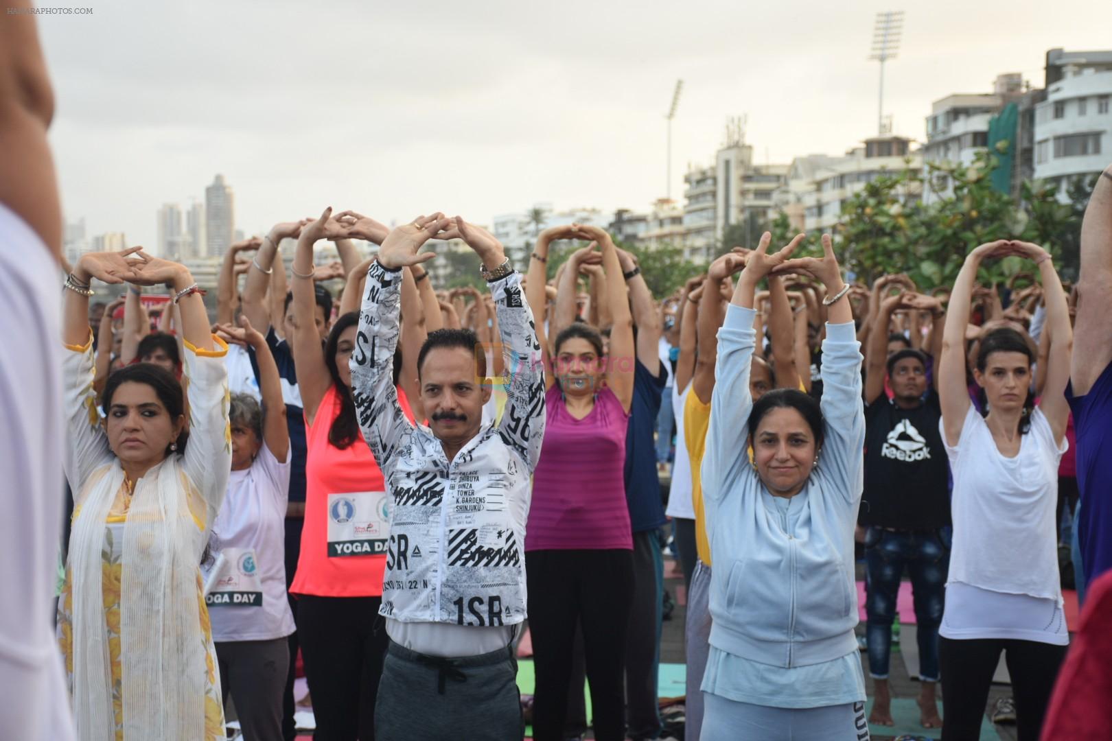 Shaina NC at Mass yoga session to mark the 3rd International Yoga Day at Marine Drive on 21st June 2017
