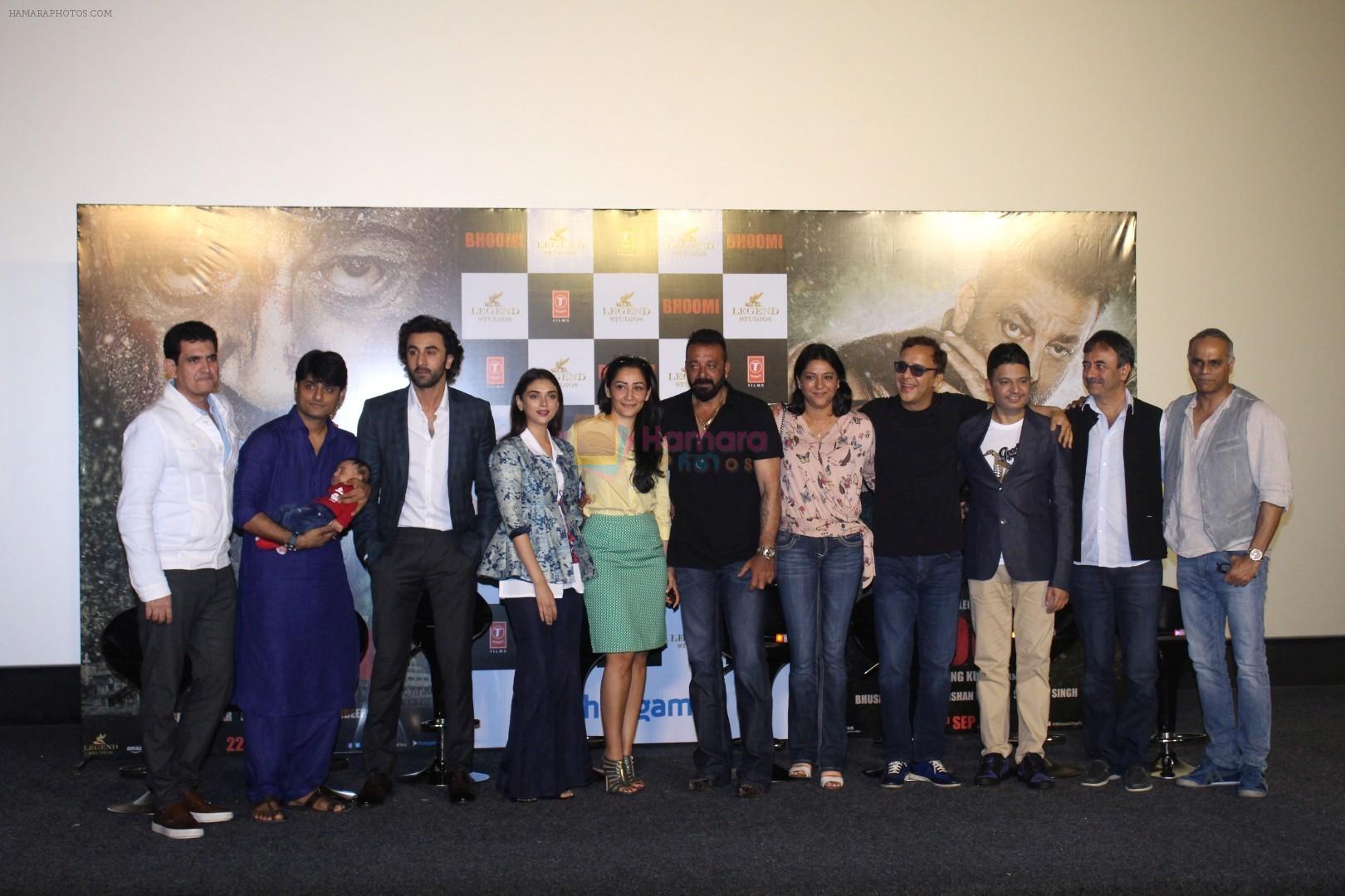 Sanjay Dutt, Aditi Rao Hydari, Ranbir Kapoor, Vidhu Vinod Chopra, Bhushan Kumar at the Trailer Launch Of Film Bhoomi on 10th Aug 2017