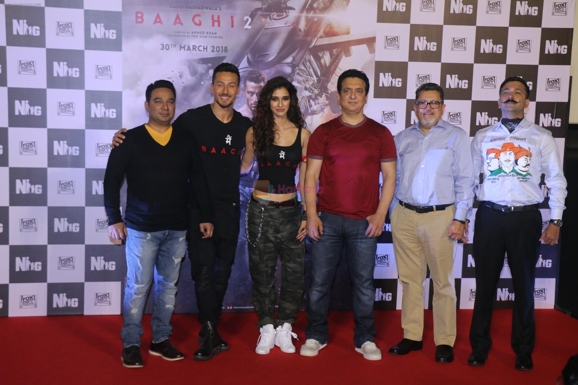 Tiger Shroff, Disha Patani, Sajid Nadiadwala, Ahmed Khan at the Trailer launch of Baaghi 2 in PVR, Lower Parel, Mumbai