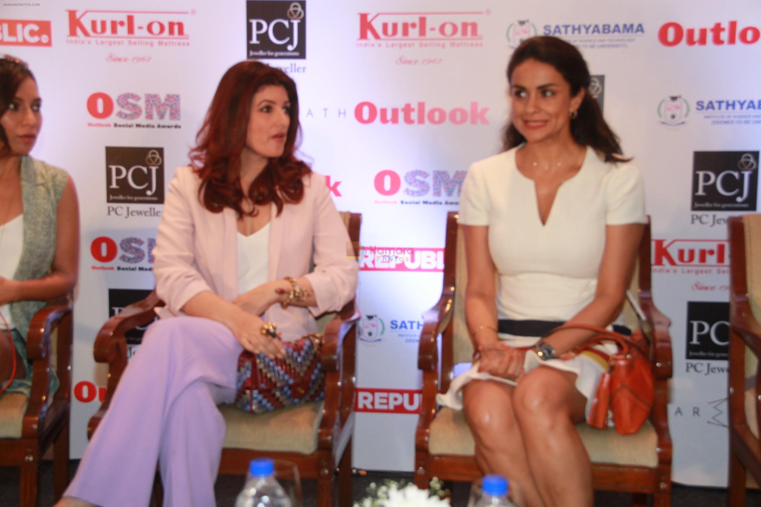 Twinkle Khanna, Gul Panag at the press conference of Outlook Social Media Awards in Taj Lands End in mumbai on 9th April 2018