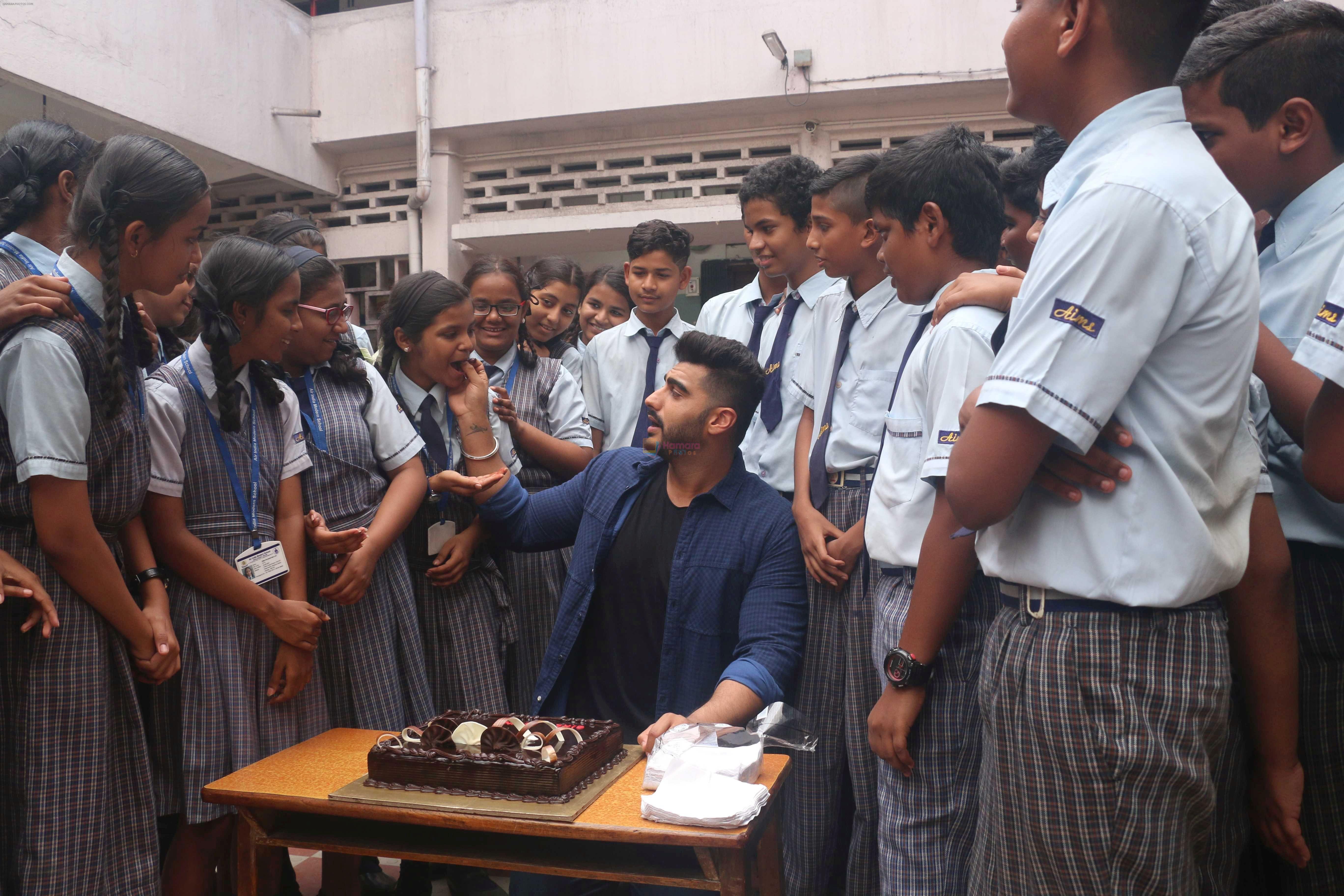 Arjun Kapoor, ambassador for Gender Equality of Girl Rising India Foundation shooting a campaign with 40 kids at Air India Modern School Kalina on 17th April 2018