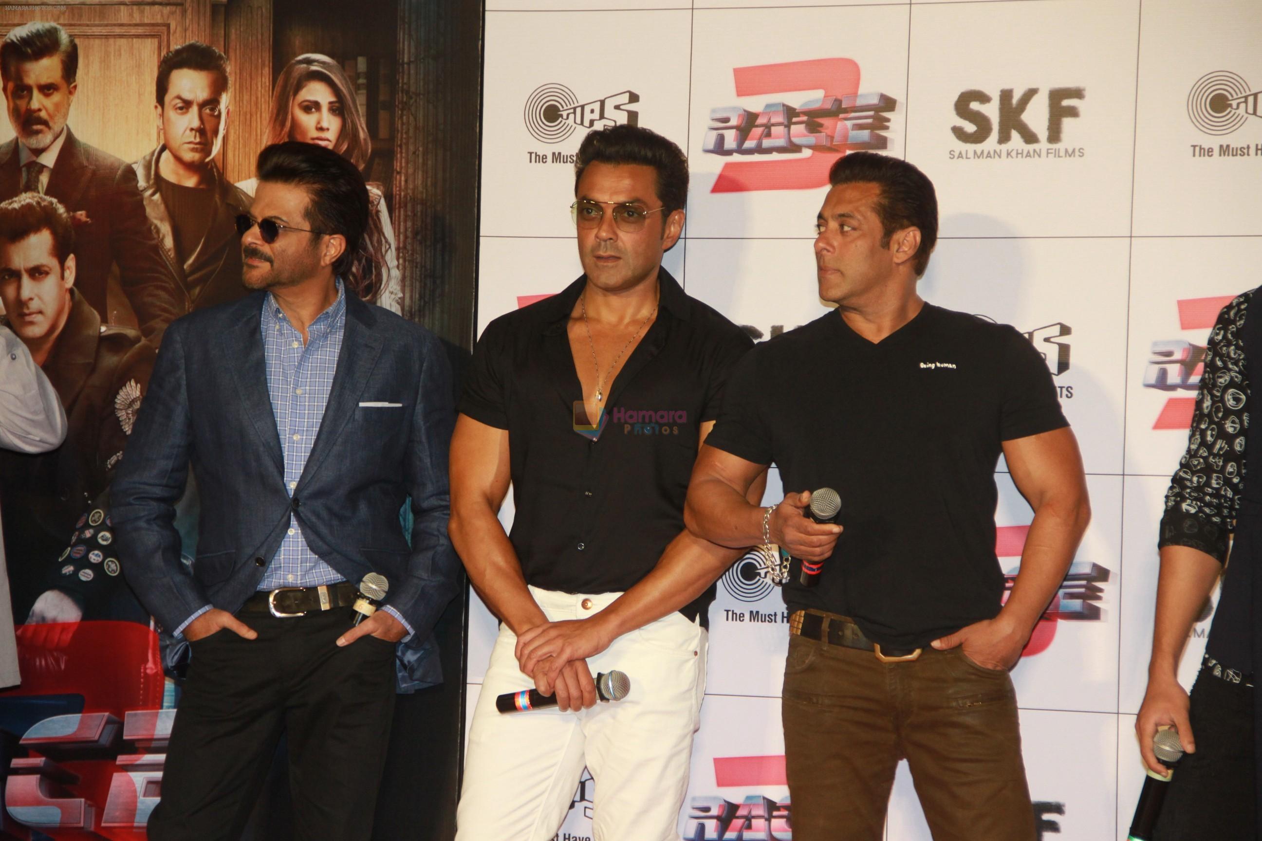 Anil Kapoor, Salman Khan, Bobby Deol at Race3 trailer launch at pvr juhu on 15th May 2018