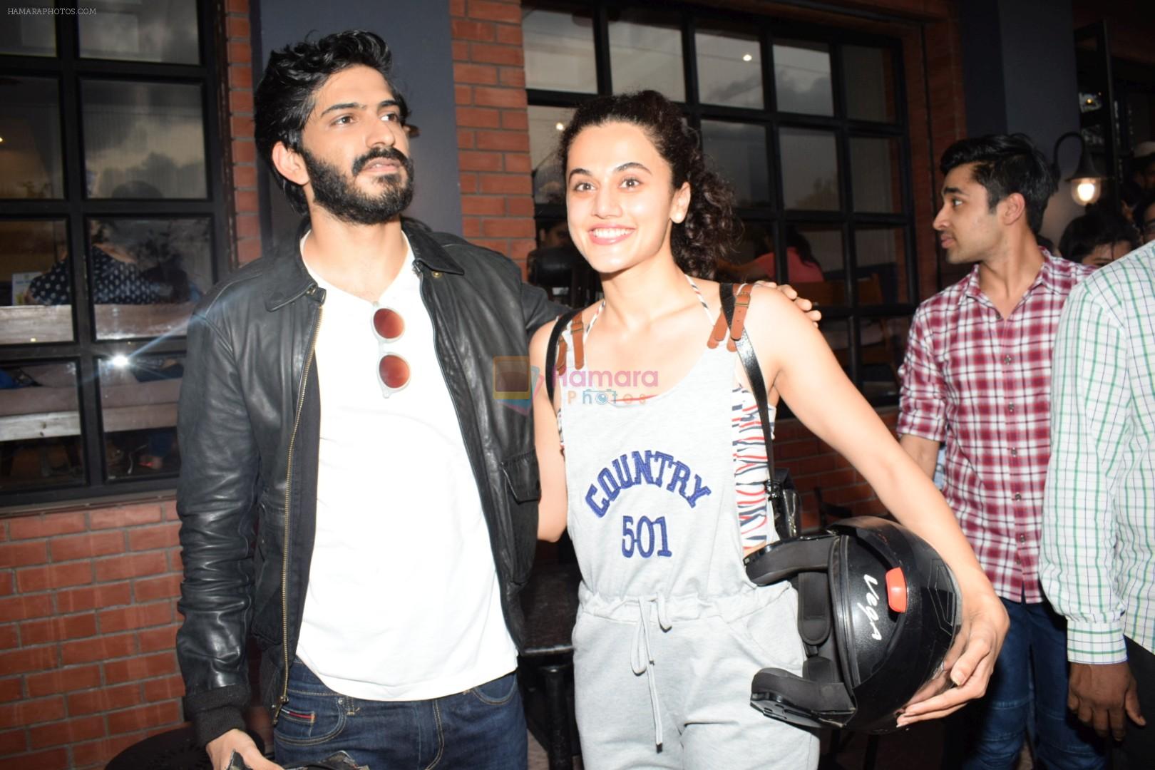 Harshvardhan Kapoor with Taapsee Pannu Riding Bike for the promotion of movie Bhavesh Joshi on 27th May 2018