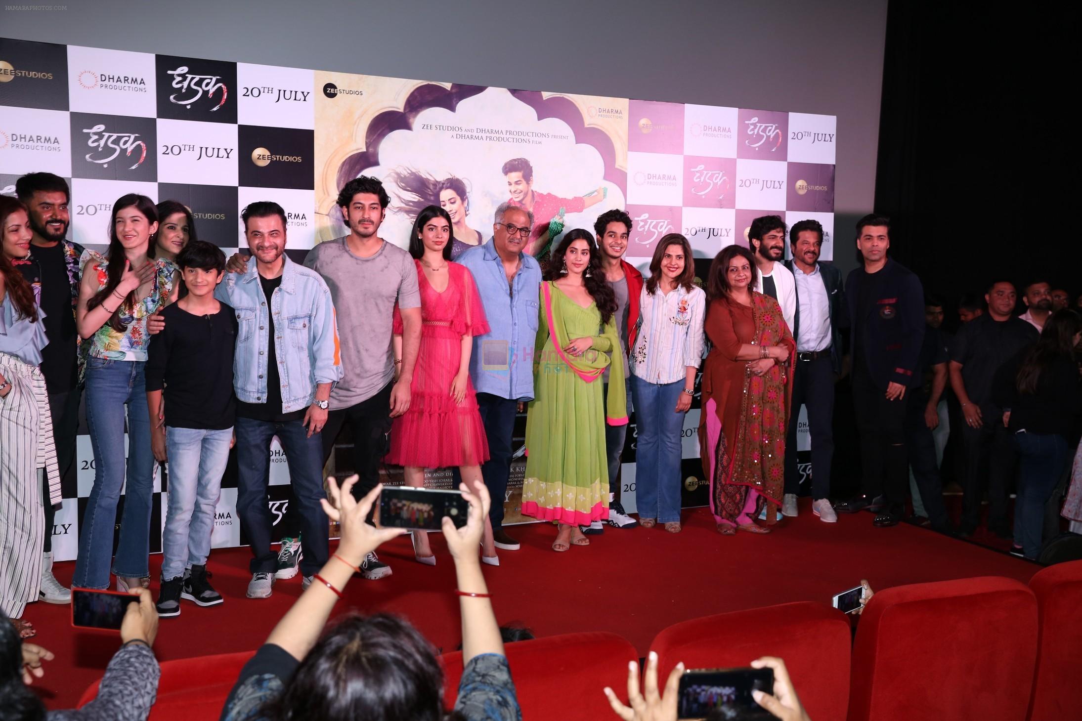 Janhvi Kapoor, Ishaan Khattar, Khushi Kapoor, Boney Kapoor, Karan Johar, Neelima Azeem  at the Trailer launch of film Dhadak at pvr juhu on 11th June 2018