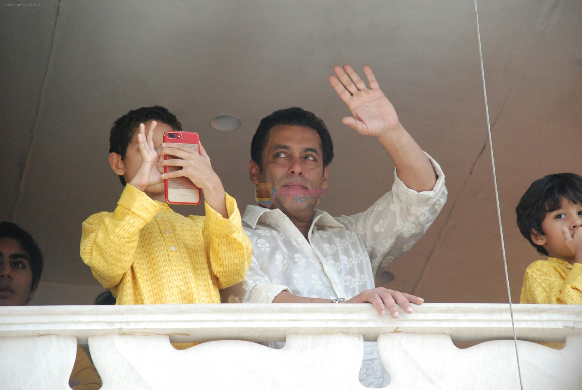 Salman khan waves to the fans on Eid from his home in bandra on 16th June 2018