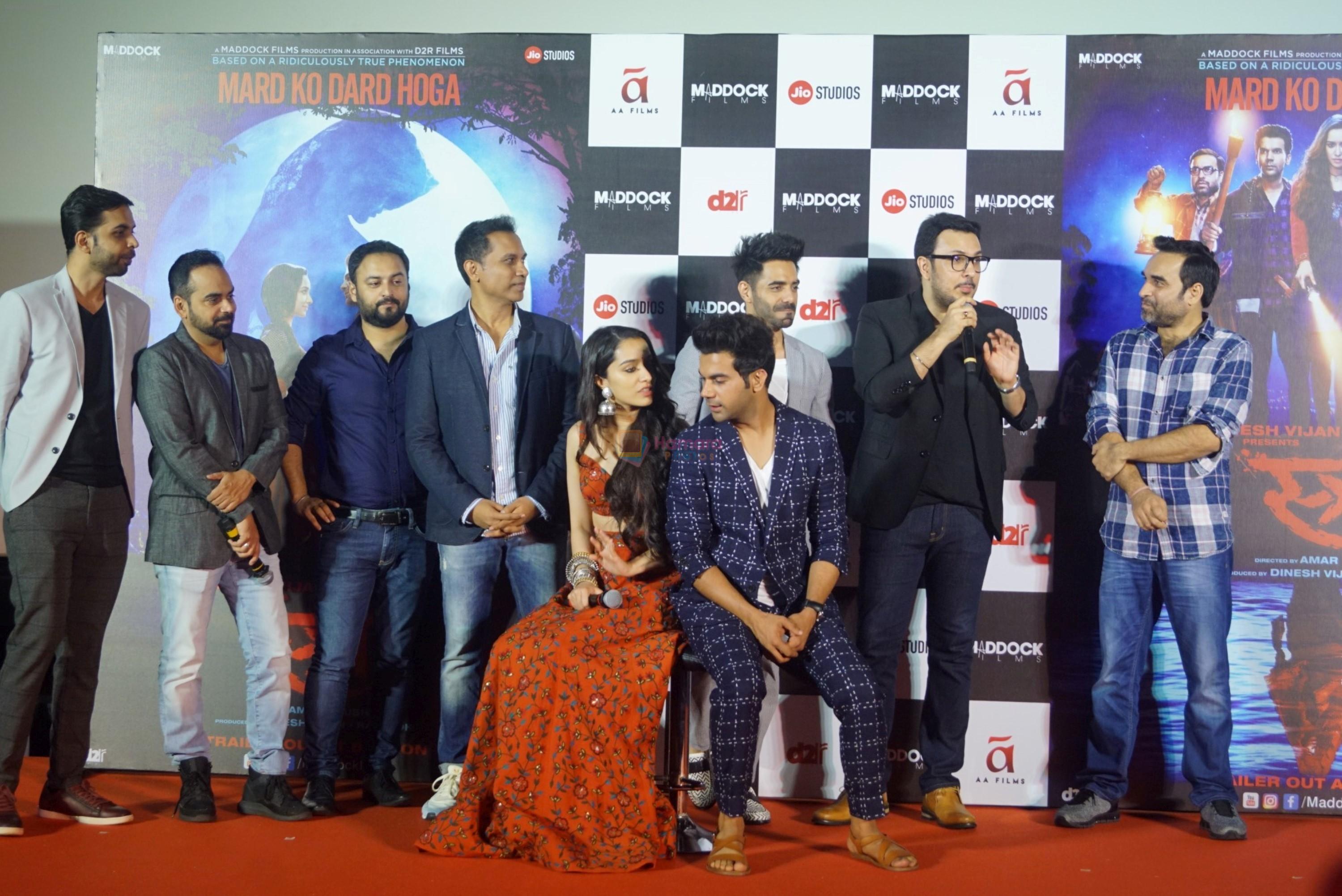 Shraddha Kapoor, Rajkummar Rao, Aparshakti Khurana, Dinesh Vijan, Pankaj Tripathi at the Trailer Launch of Film Stree on 27th July 2018