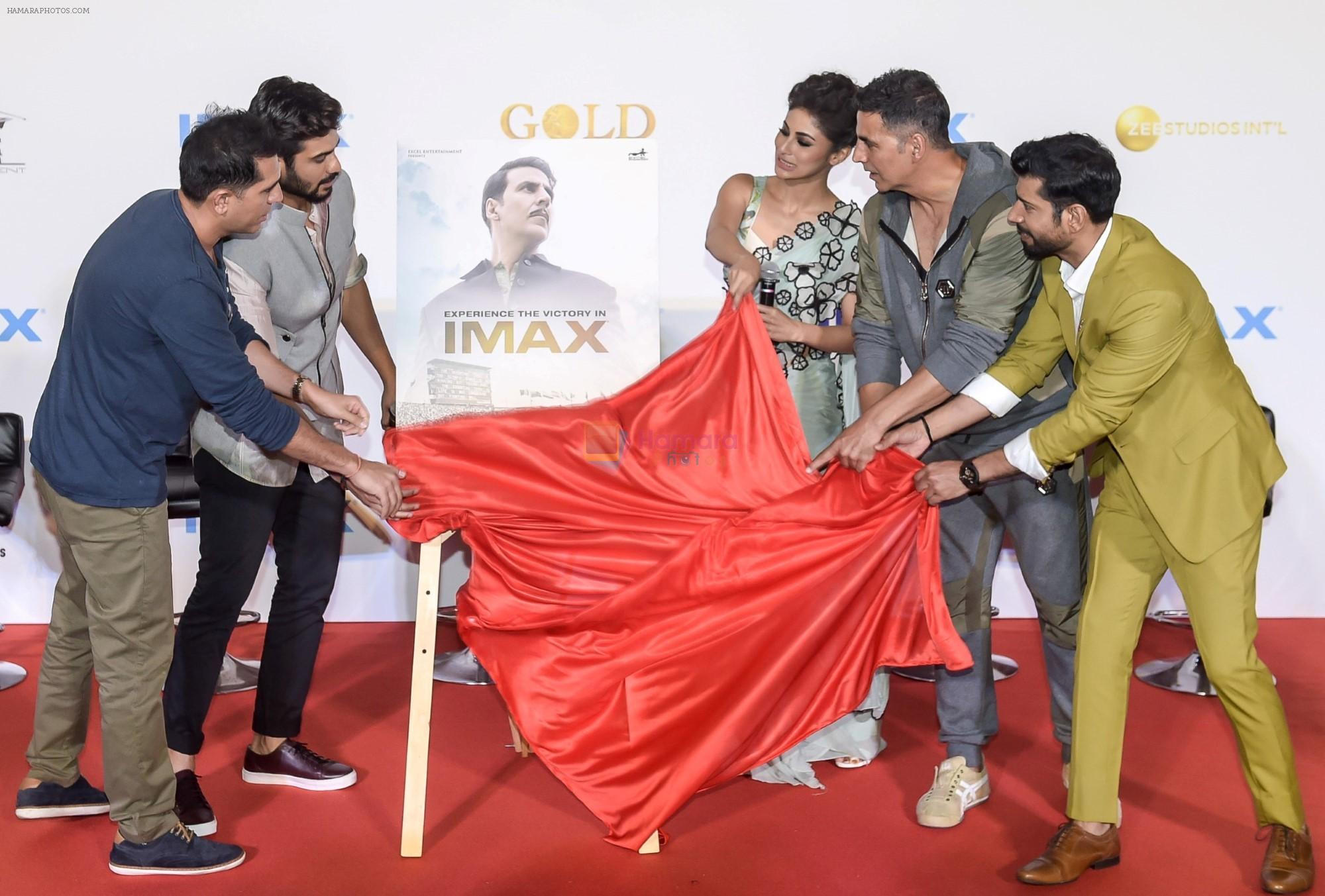 Akshay Kumar, Mouni Roy, Kunal Kapoor, Amit Sadh, Vineet Kumar Singh, Sunny Kaushal, Ritesh Sidhwani at Imax trailer and poster launch of upcoming film Gold on 1st Aug 2018