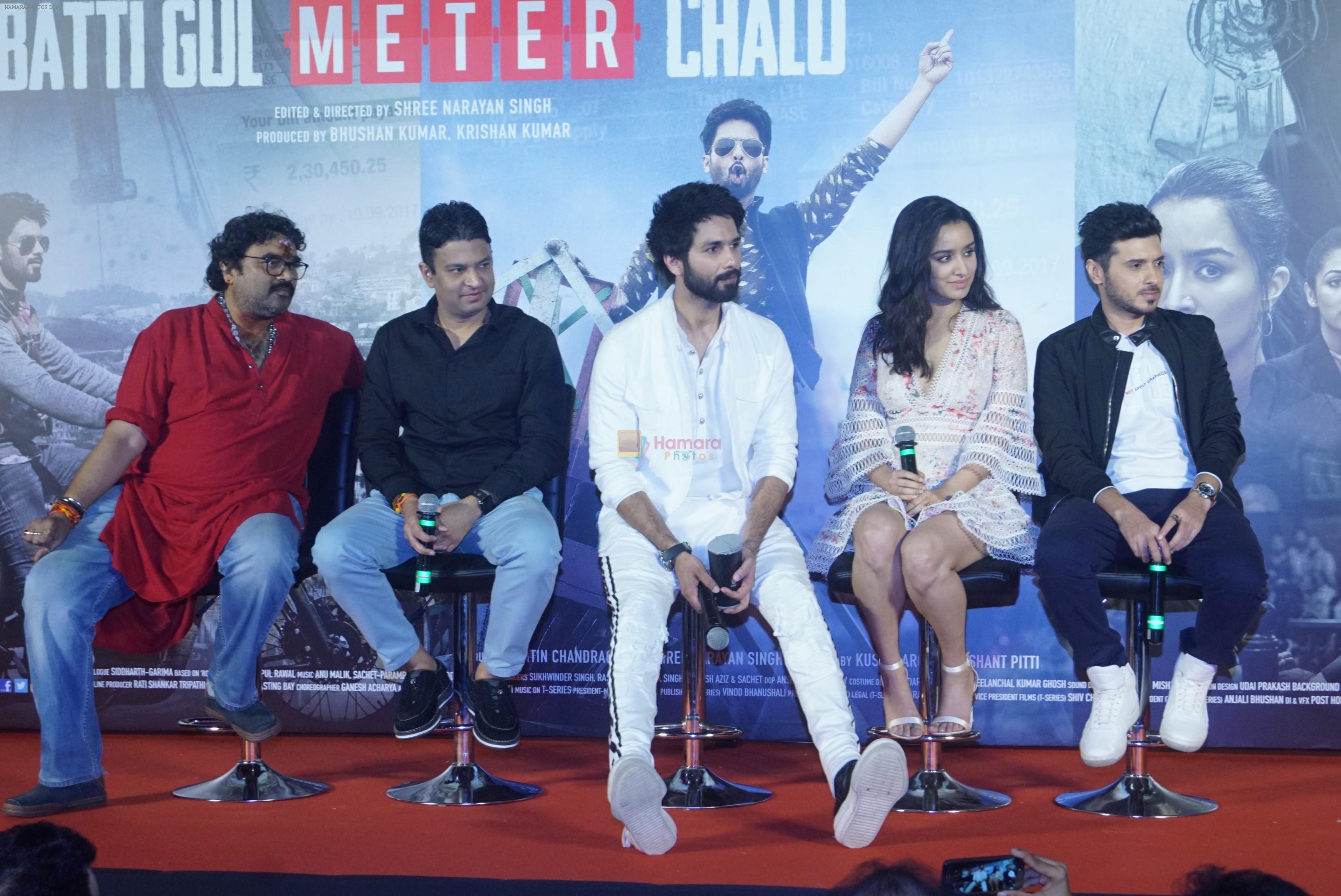 Shraddha Kapoor, Shahid Kapoor,Divyendu Sharma, Shree Narayan Singh, Bhushan Kumar at the trailer launch of film Batti Gul Meter Chalu on 10th Aug 2018