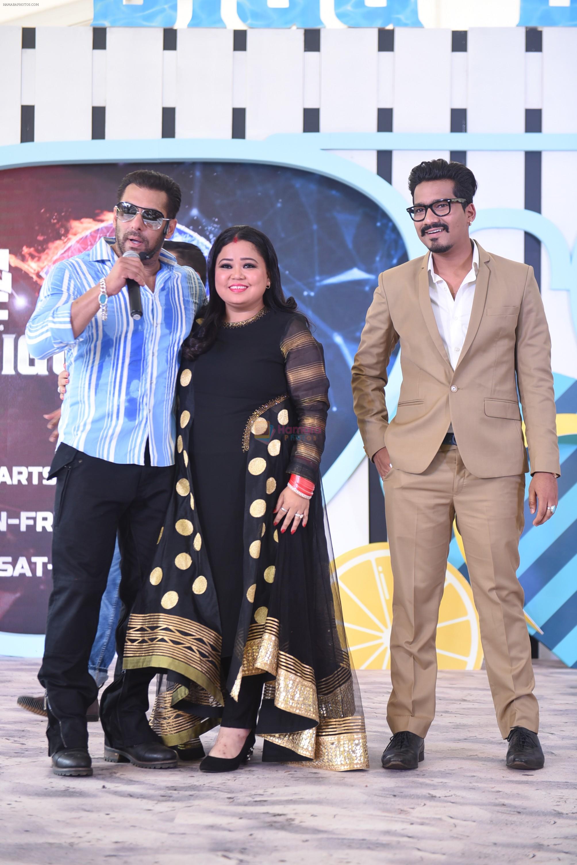 Salman Khan, Bharti Singh and Harsh Limbachiyaaa at the launch of COLORS Bigg Boss in Goa on 5th Sept 2018