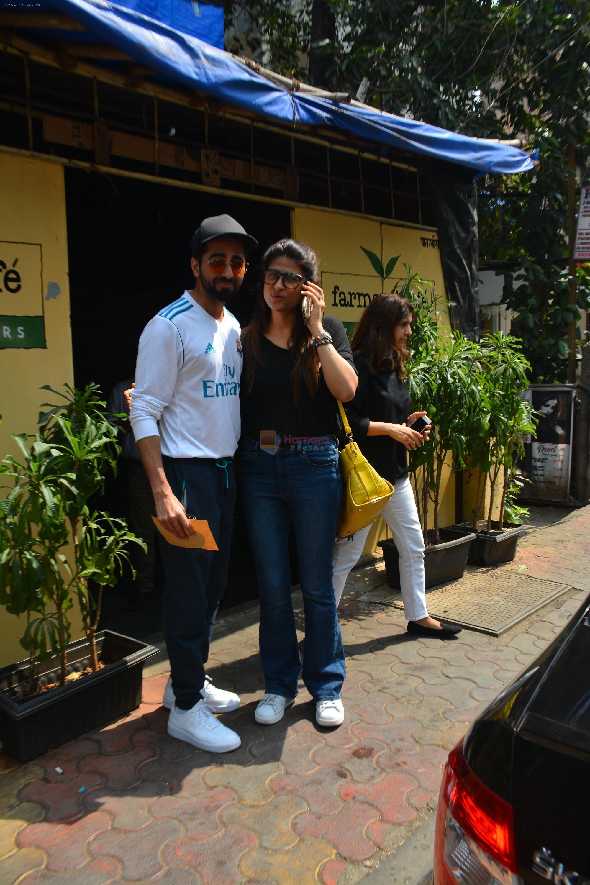 Aayushman Khurana & Wife Tahira Spotted At Farmer's Cafe In Bandra on 16th Oct 2018