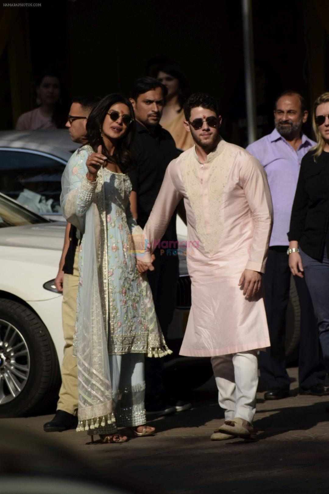 Priyanka  Chopra and Nick Jonas posing for media after finishing their wedding puja at her Versova House on 28th Nov 2018
