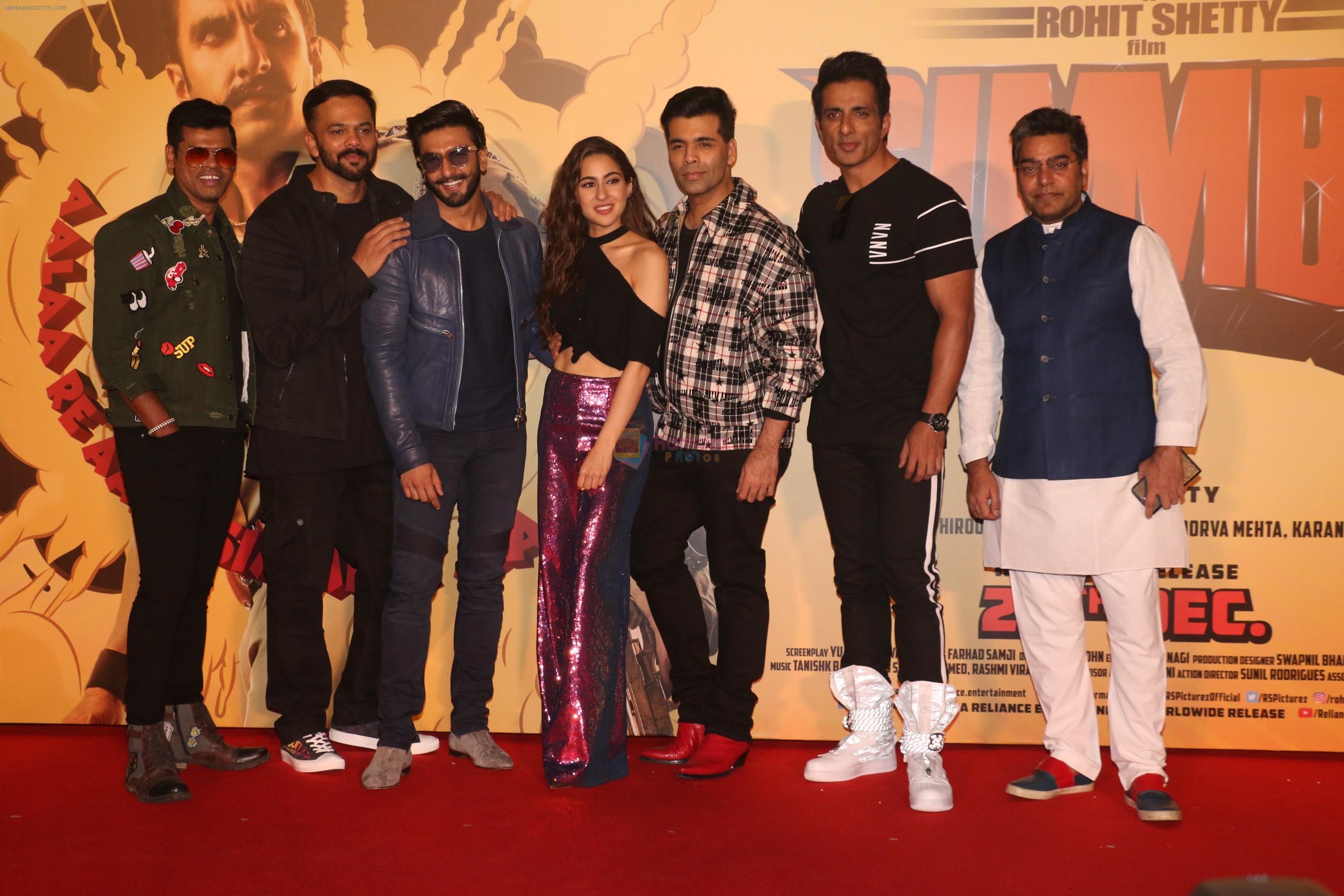 Ranveer Singh, Rohit Shetty, Sara Ali Khan, Karan Johar, Siddharth Jadhav, Sonu Sood, Ashutosh Rana at the Trailer launch of film Simmba in PVR icon, andheri on 4th Dec 2018