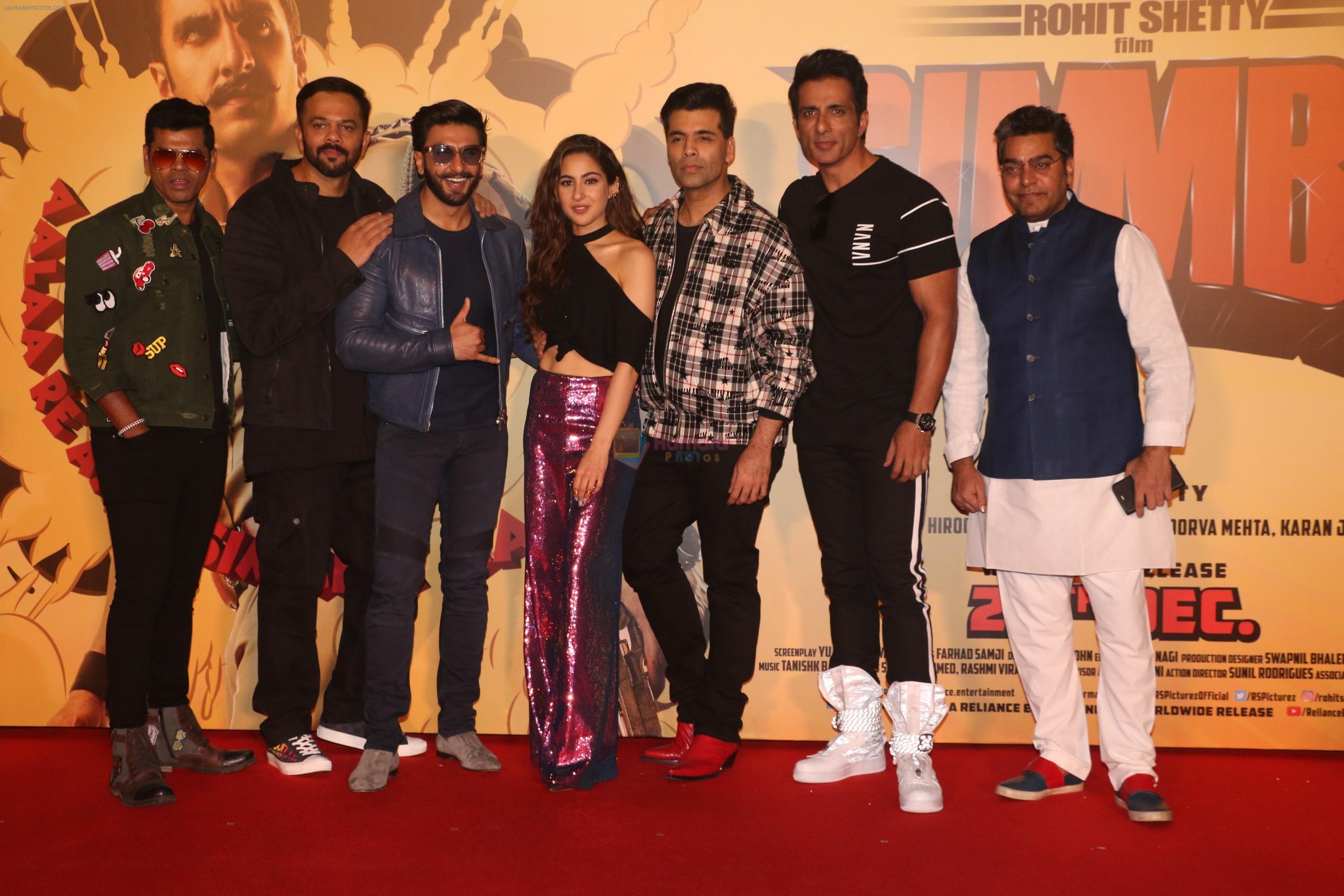 Ranveer Singh, Rohit Shetty, Sara Ali Khan, Karan Johar, Siddharth Jadhav, Sonu Sood, Ashutosh Rana at the Trailer launch of film Simmba in PVR icon, andheri on 4th Dec 2018