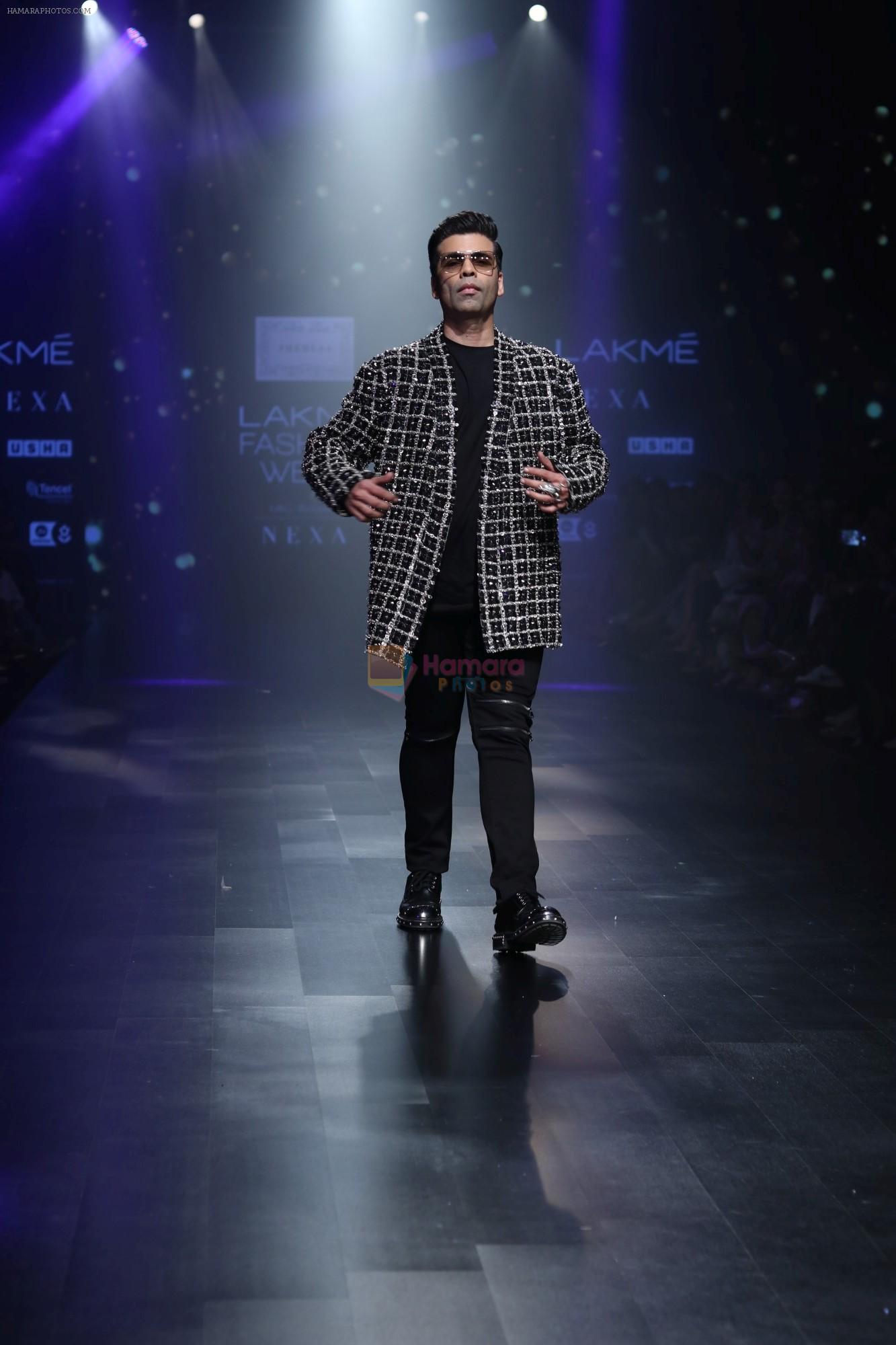 Karan Johar walk the ramp for Shehla Khan at Lakme Fashion Week 2019  on 3rd Feb 2019