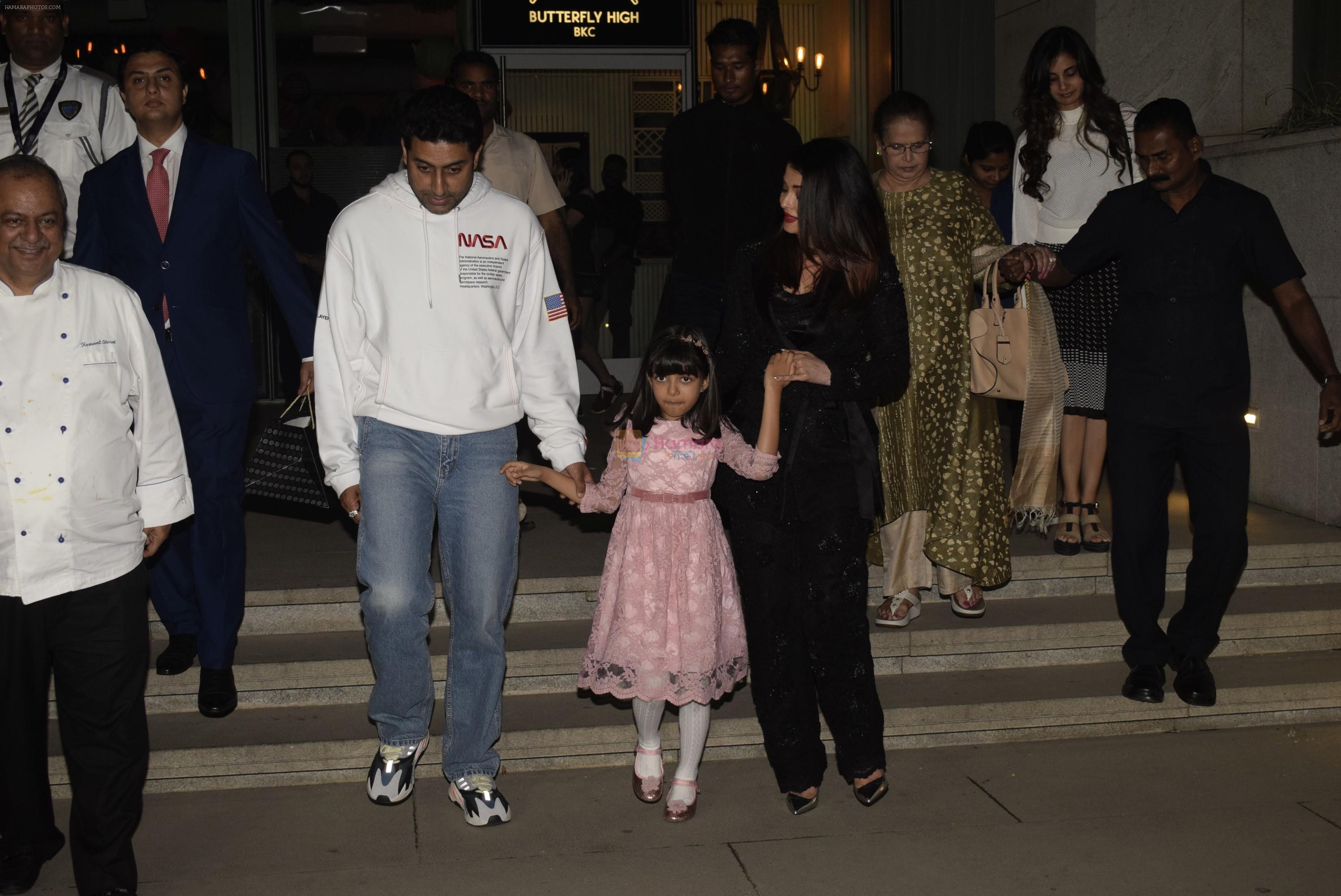 Abhishek Bachchan, Aishwarya Rai Bachchan, Aaradhya Bachchan spotted at bkc post dinner on Abhishek's birthday on 5th Feb 2019