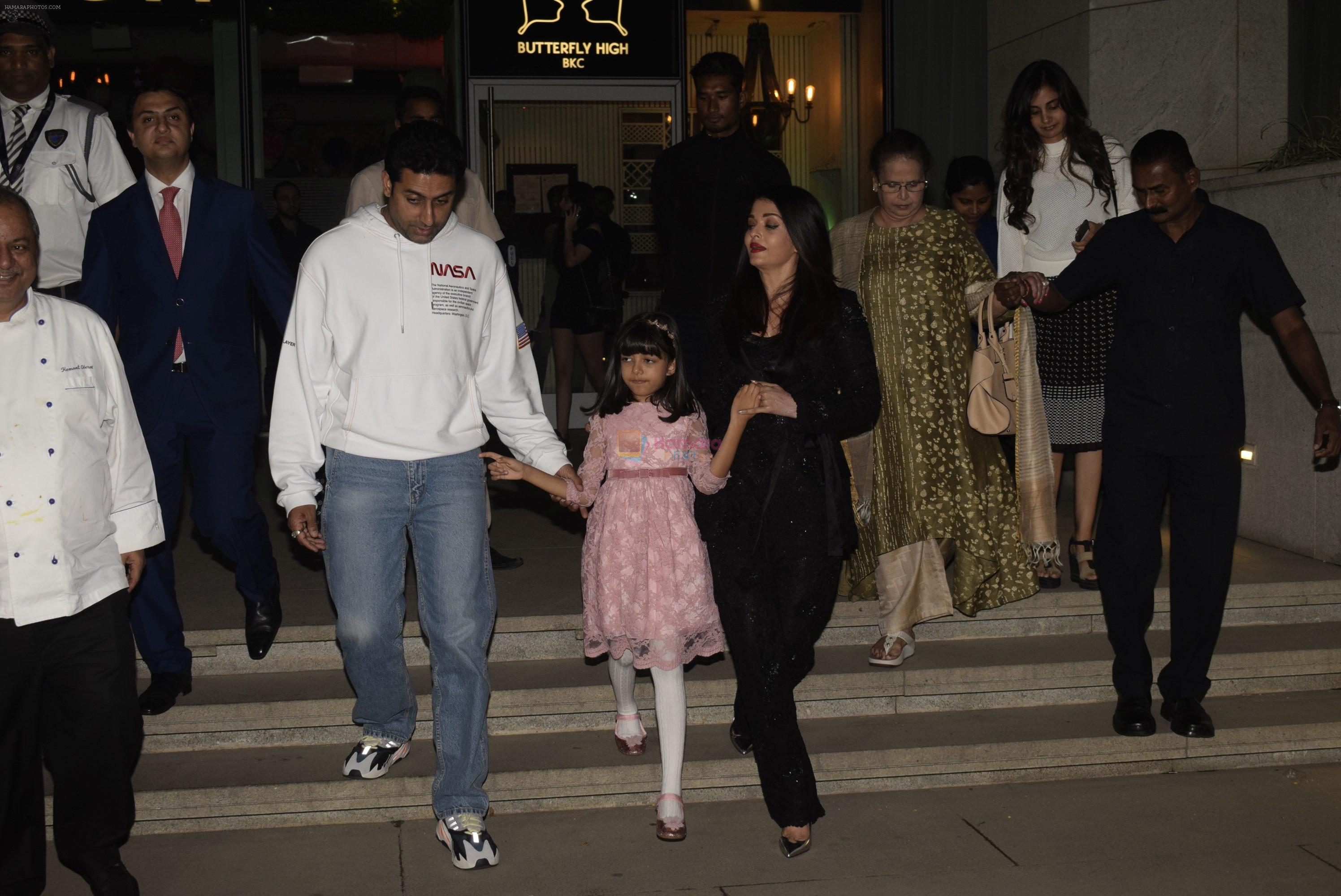 Abhishek Bachchan, Aishwarya Rai Bachchan, Aaradhya Bachchan spotted at bkc post dinner on Abhishek's birthday on 5th Feb 2019