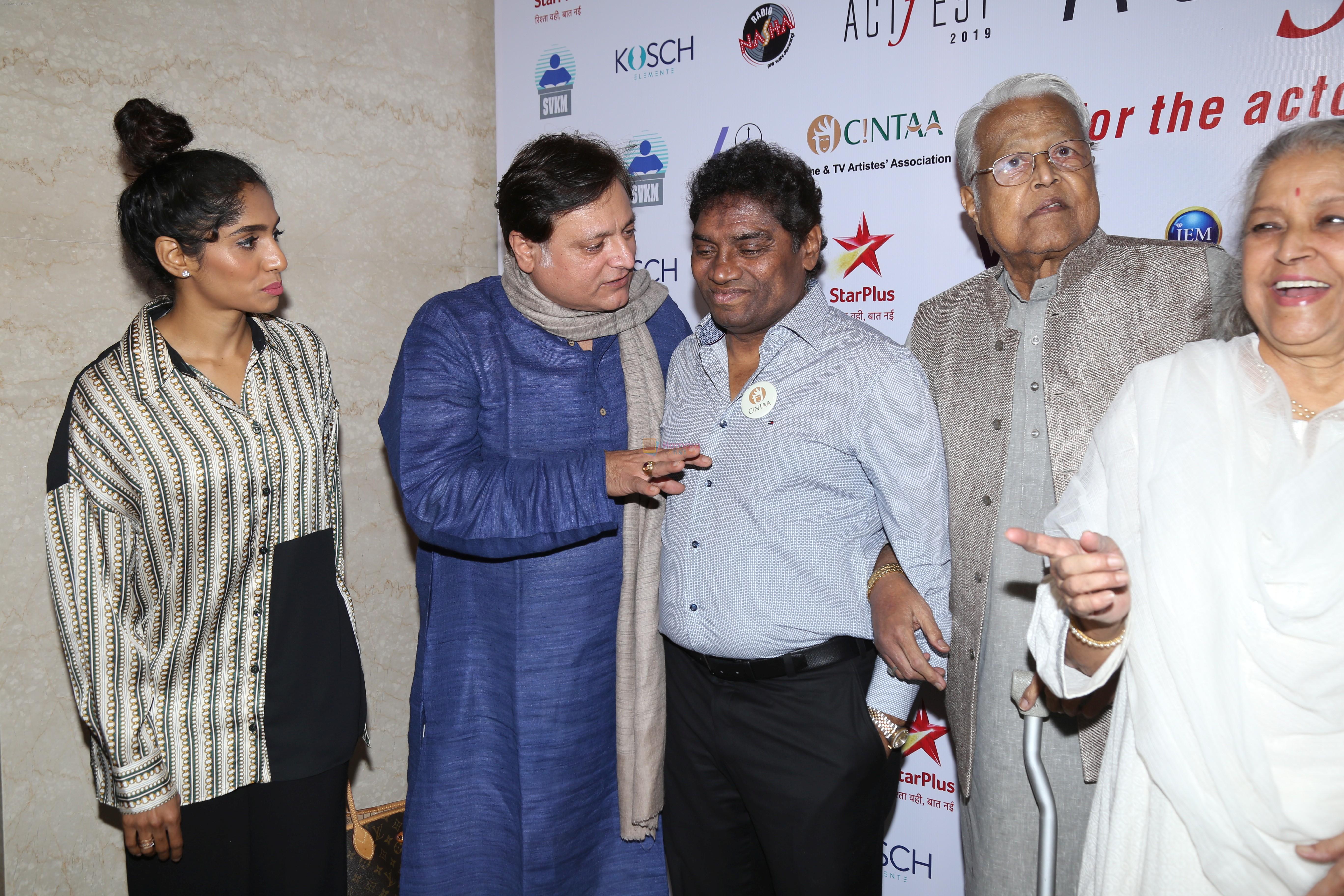 Manoj Joshi, Johnny Lever,Shubha Khote at the Cintaa 48hours film project's actfest at Mithibai College in vile Parle on 17th Feb 2019