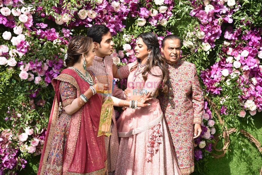 Nita Ambani, Mukesh Ambani, Akash, Isha and Anant Ambani at Akash Ambani & Shloka Mehta wedding in Jio World Centre bkc on 10th March 2019