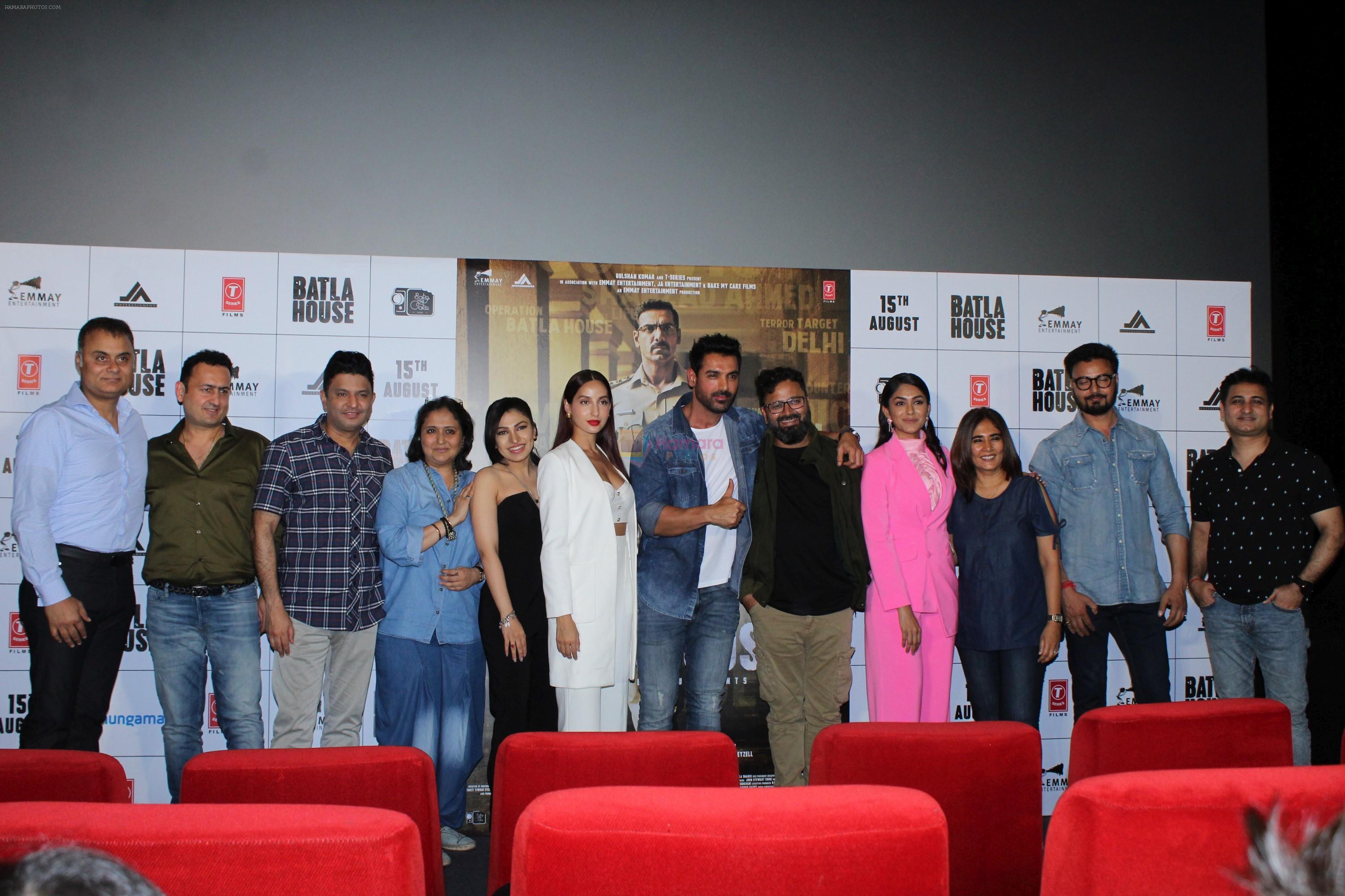 John Abraham, Mrunal Thakur, Tulsi Kumar, Nora Fatehi, Nikhil Advani at the Trailer Launch Of Film Batla House on 10th July 2019