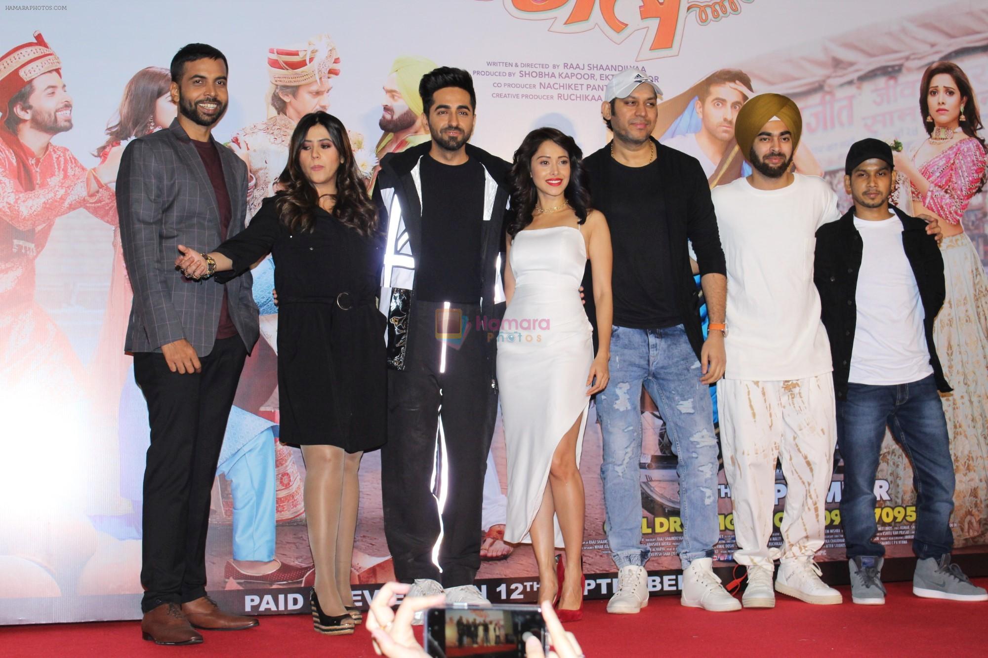 Ayushmann Khurrana, Nushrat Bharucha, Manjot Singh, Raaj Shaandilyaa, Ekta Kapoor at the Trailer Launch Of Film Dream Girl on 12th Aug 2019