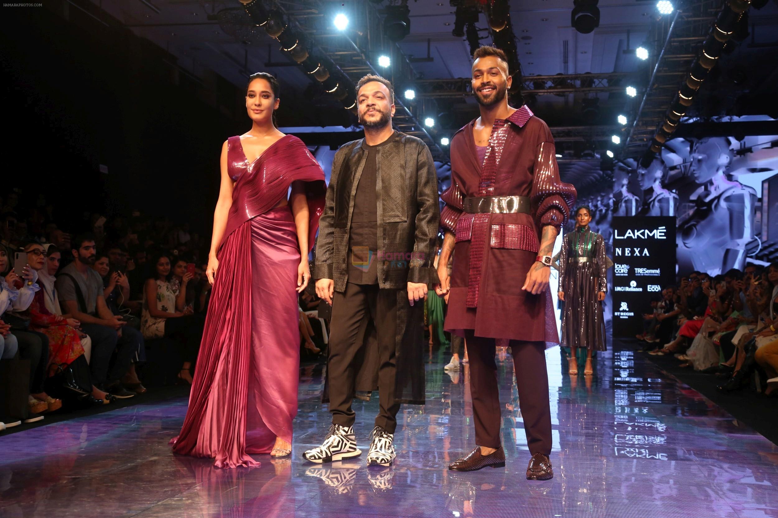 Hardik Pandya and Lisa Haydon walk the ramp at Lakme Fashion week 2019 for designer Amit Aggarwal on 21st Aug 2019