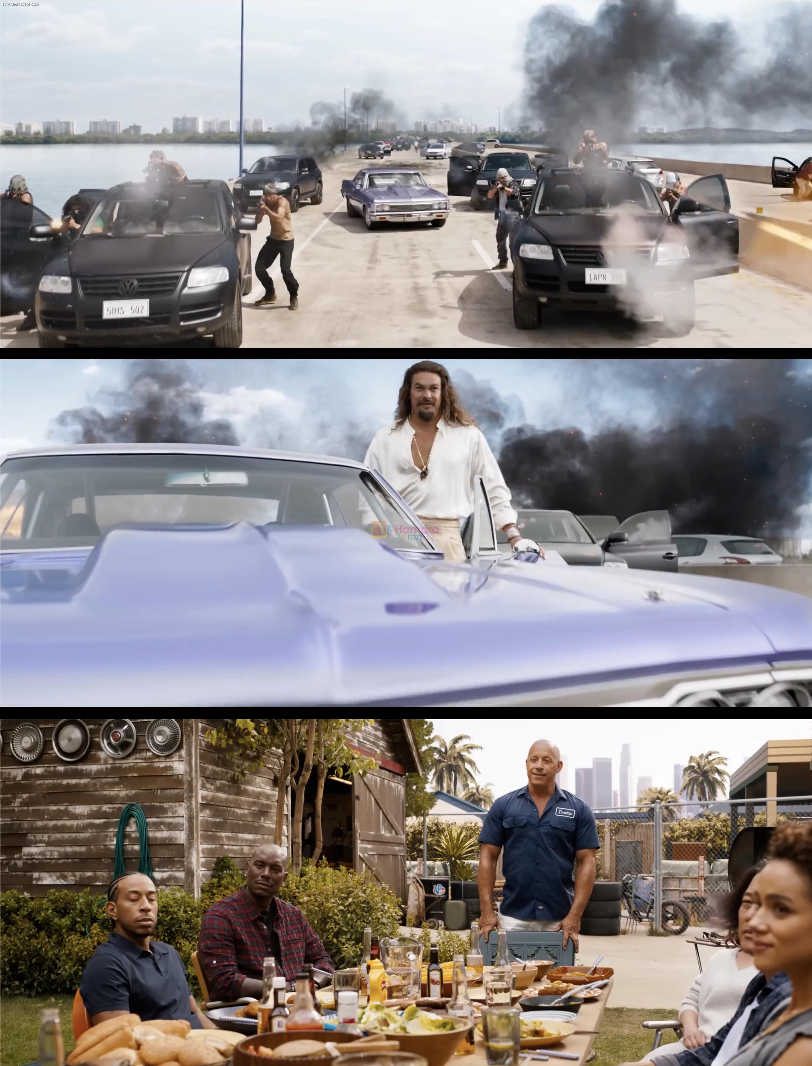 Ludacris as Tej Parker, Nathalie Emmanuel as Ramsey, Tyrese Gibson as Roman Pearce, Jason Momoa as Dante and Vin Diesel as Dominic Toretto in Still from movie Fast X