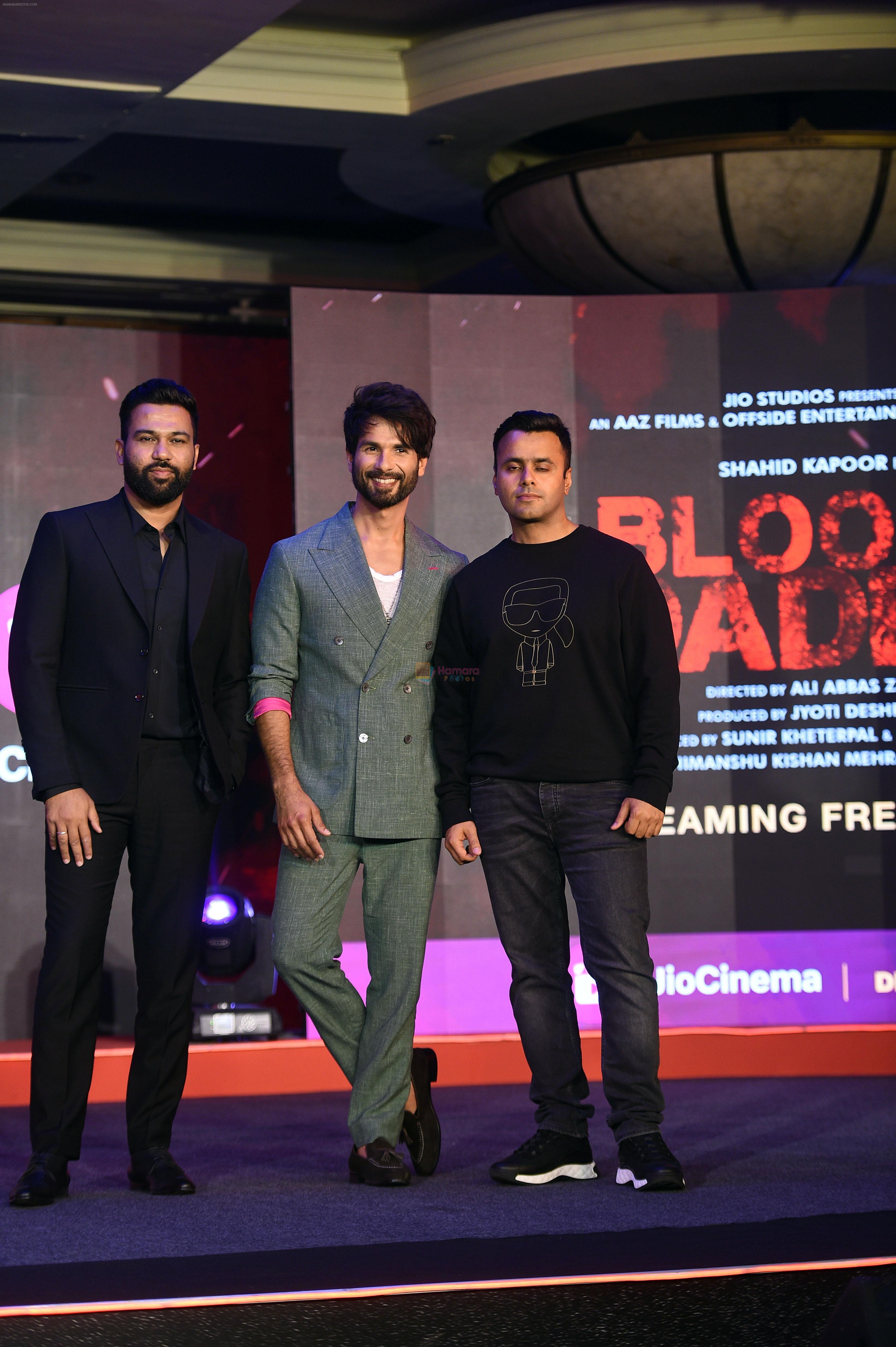 Shahid Kapoor, Ali Abbas Zafar, Himanshu Kishan Mehra at the trailer launch of Bloody Daddy on 24 May 2023