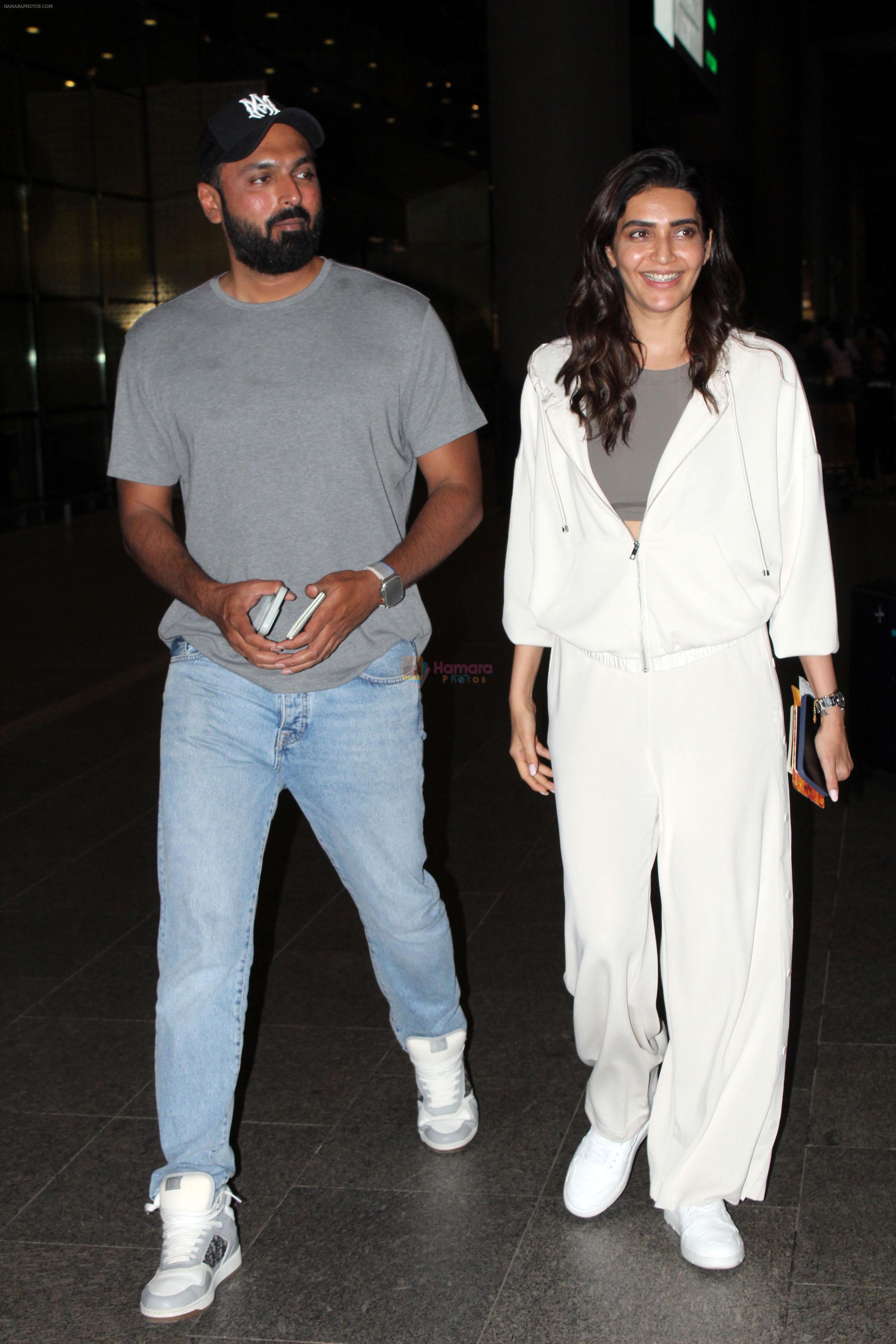 Karishma Tanna with husband Varun Bangera in a cream suit on 12 Jun 2023