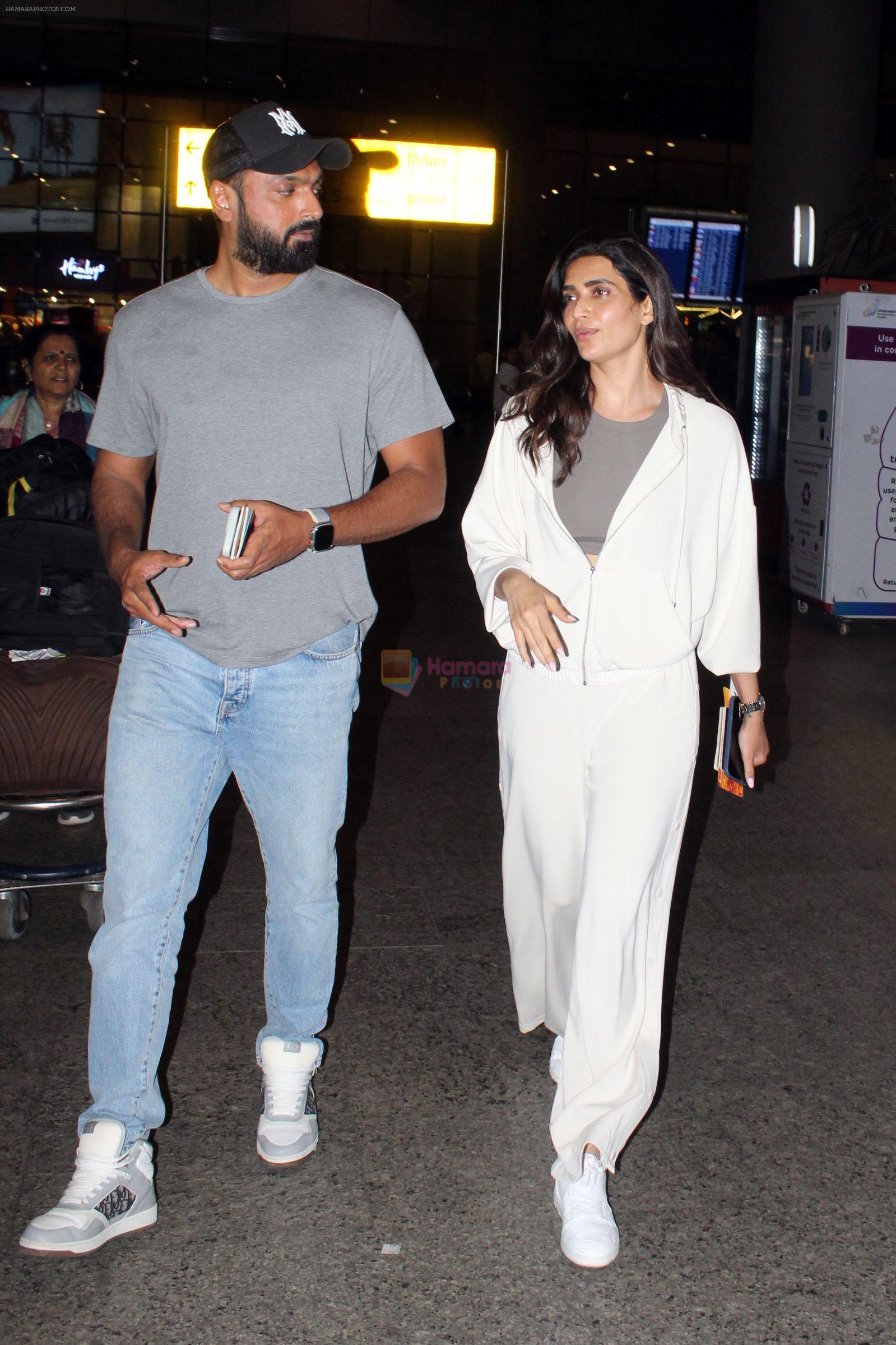 Karishma Tanna with husband Varun Bangera in a cream suit on 12 Jun 2023