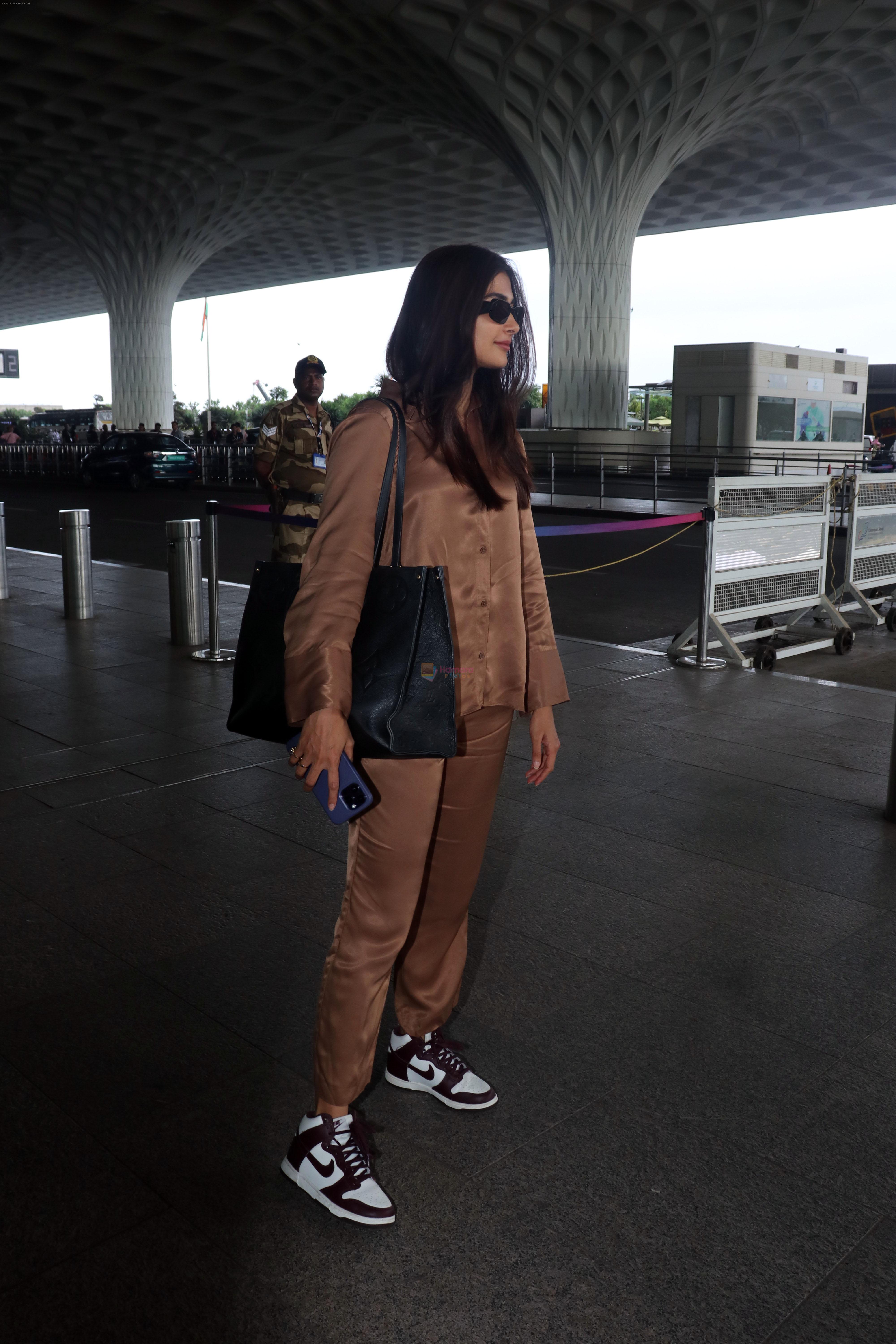 Pooja Hegde all dressed up in Brown spotted at the airport on 13 Jun 2023