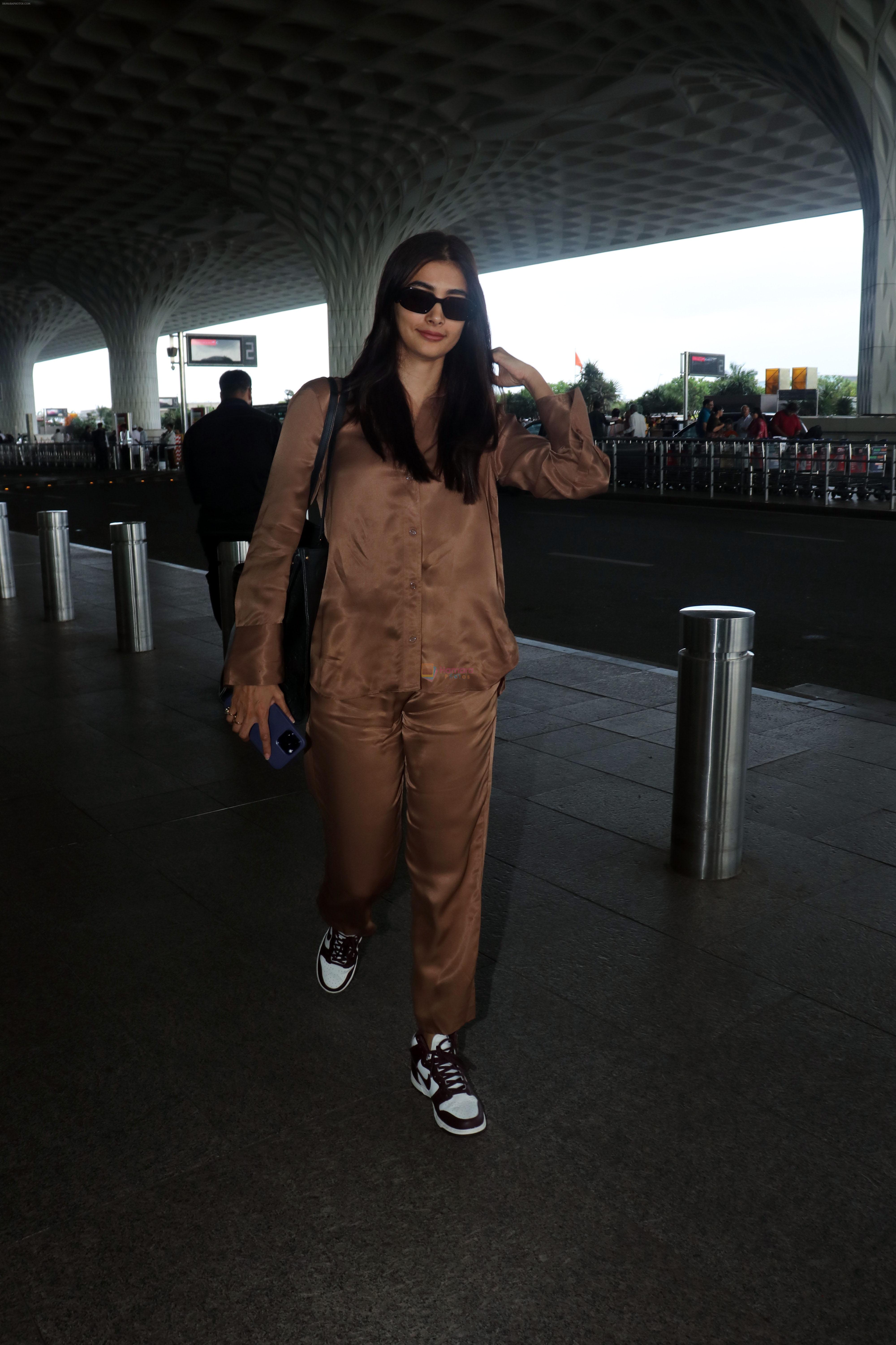 Pooja Hegde all dressed up in Brown spotted at the airport on 13 Jun 2023