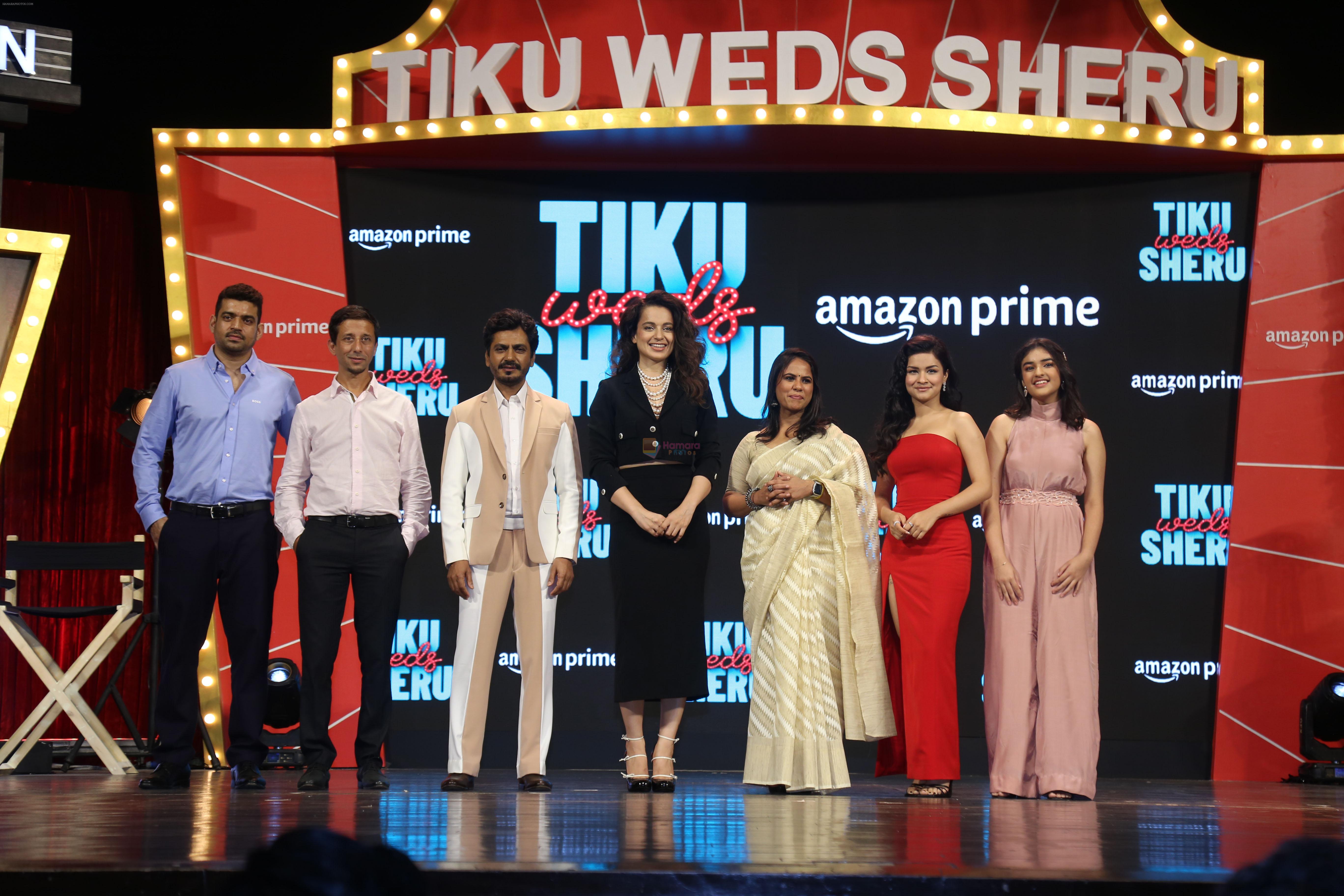 Kangana Ranaut, Nawazuddin Siddiqui, Avneet Kaur, Aparna Purohit, Khushi Bhardwaj, Bondip Sarma, Aakash Pandey at the trailer launch of film Tiku Weds Sheru on 14 Jun 2023