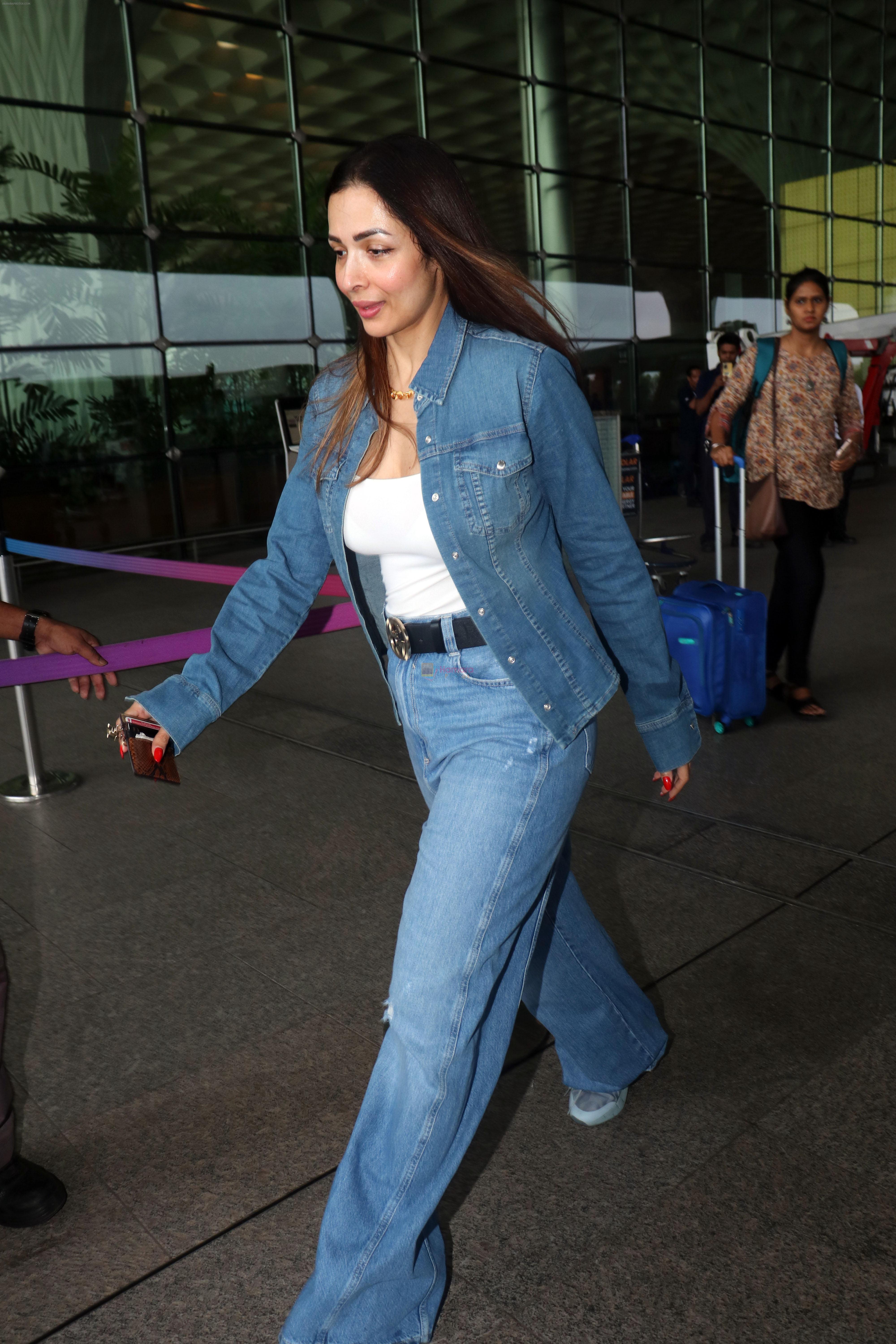 Malaika Arora dressed in Jeans jacket and pant seen at the airport on 24 Jun 2023