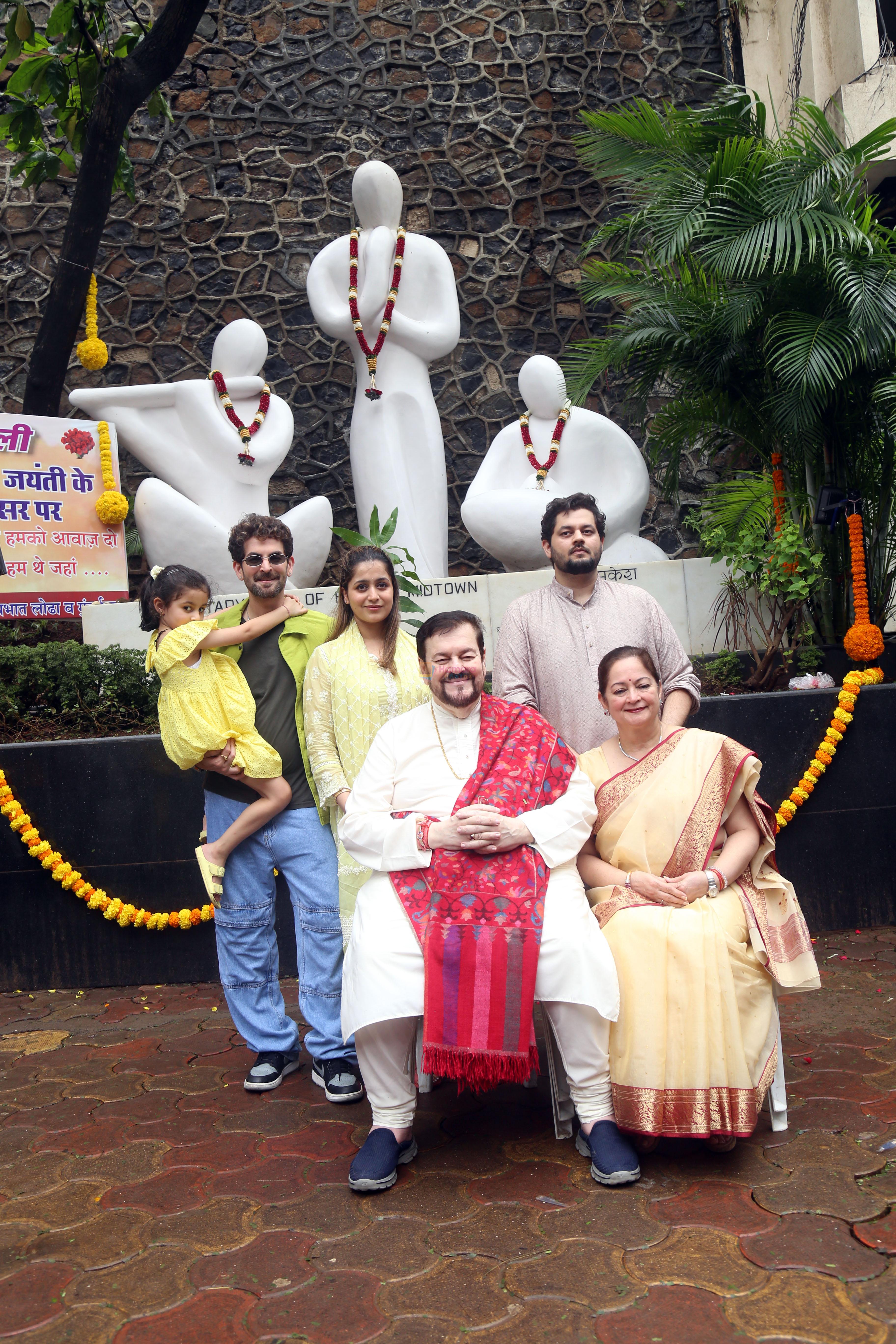 Naman Nitin Mukesh, Neil Nitin Mukesh, Nishi Mukesh, Nitin Mukesh, Nurvi Neil Mukesh, Rukmini Sahay attend the 100th birth anniversary of Mukesh Ji paying Humble Tribute at Mukesh Chowk on 22 July 2023