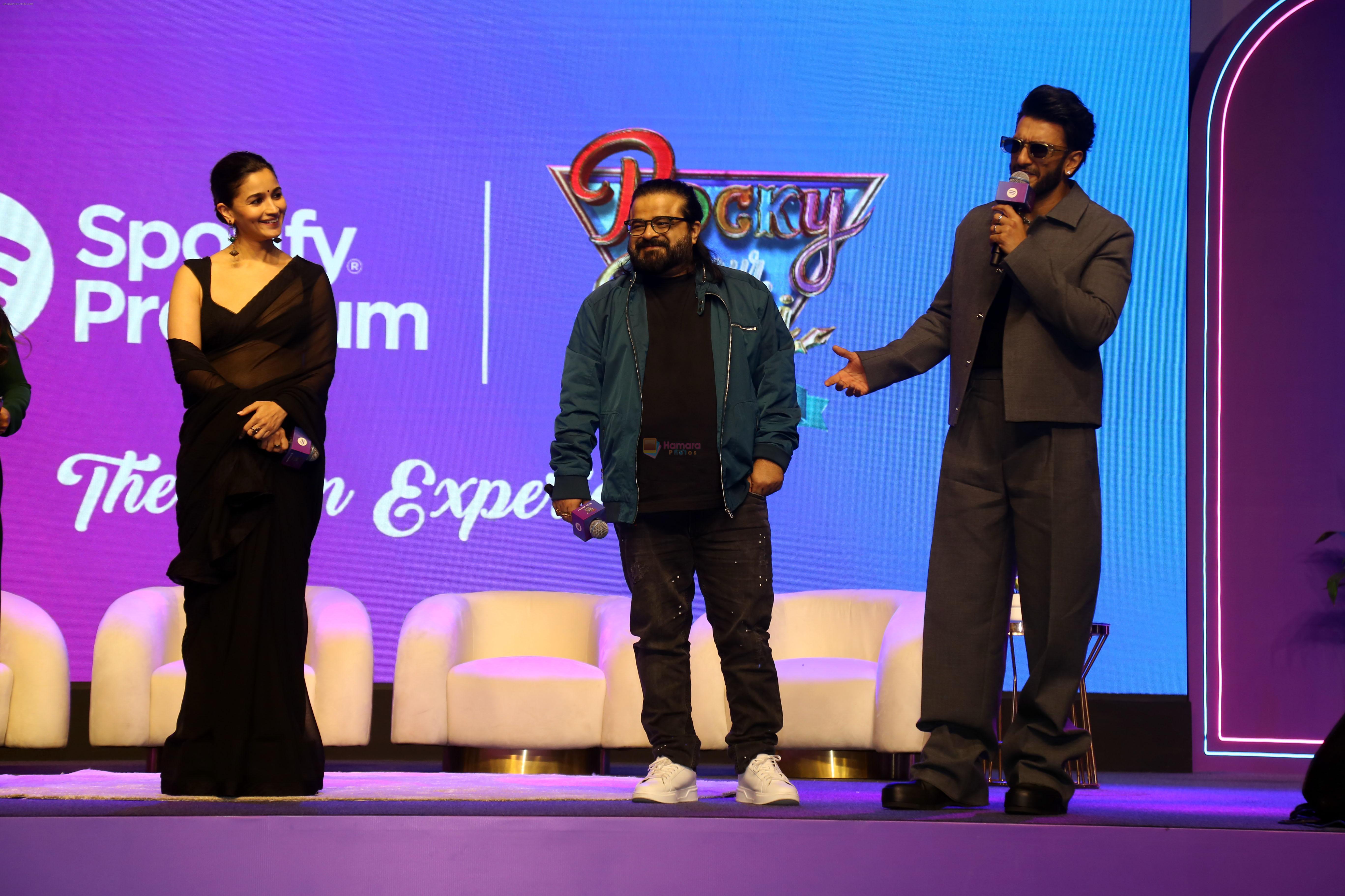 Alia Bhatt, Pritam Chakraborty, Ranveer Singh at the movie Rocky Aur Rani Kii Prem Kahaani musical evening with Spotify Collaboration on 21 July 2023