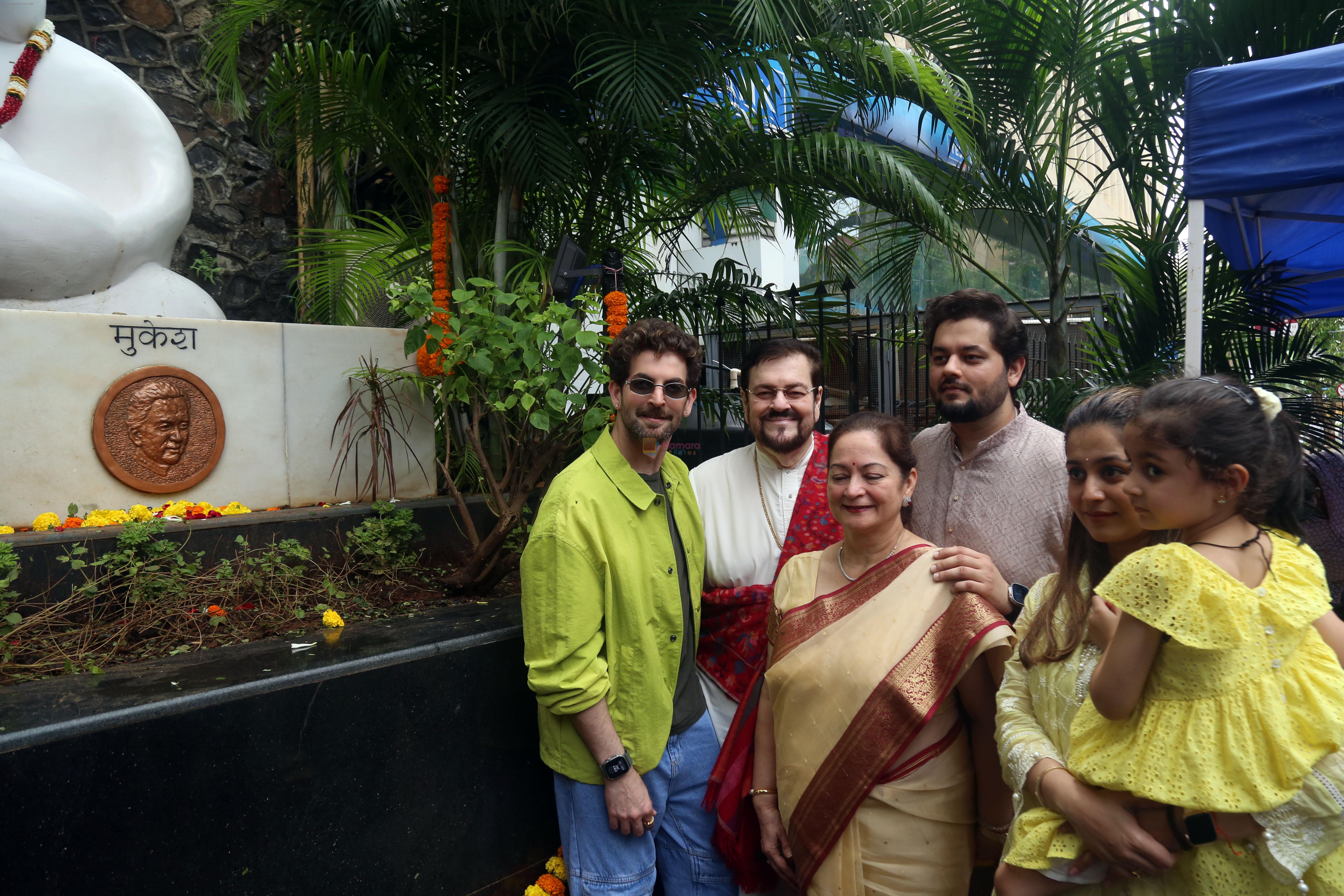 Naman Nitin Mukesh, Neil Nitin Mukesh, Nishi Mukesh, Nitin Mukesh, Nurvi Neil Mukesh, Rukmini Sahay attend the 100th birth anniversary of Mukesh Ji paying Humble Tribute at Mukesh Chowk on 22 July 2023