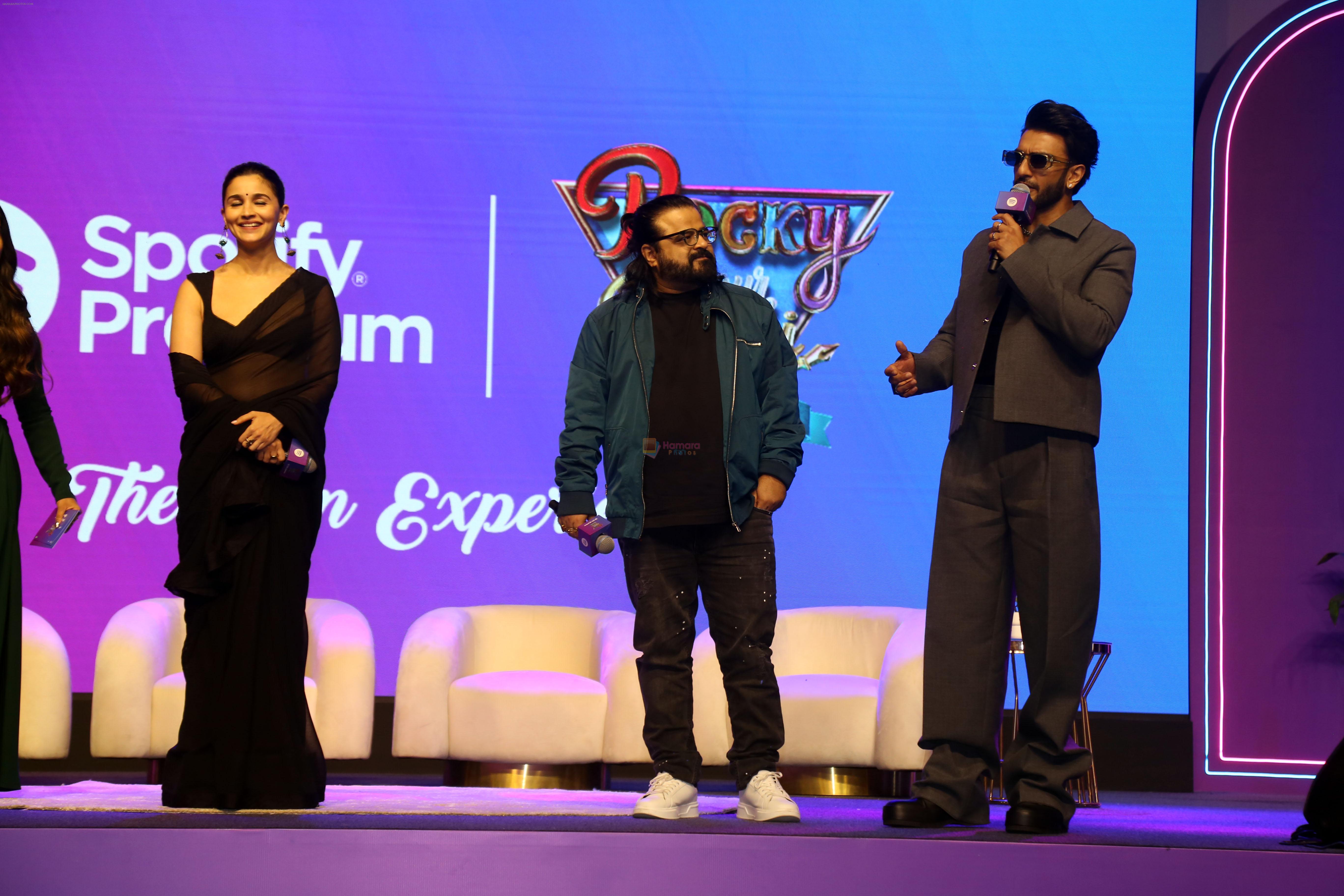 Alia Bhatt, Pritam Chakraborty, Ranveer Singh at the movie Rocky Aur Rani Kii Prem Kahaani musical evening with Spotify Collaboration on 21 July 2023