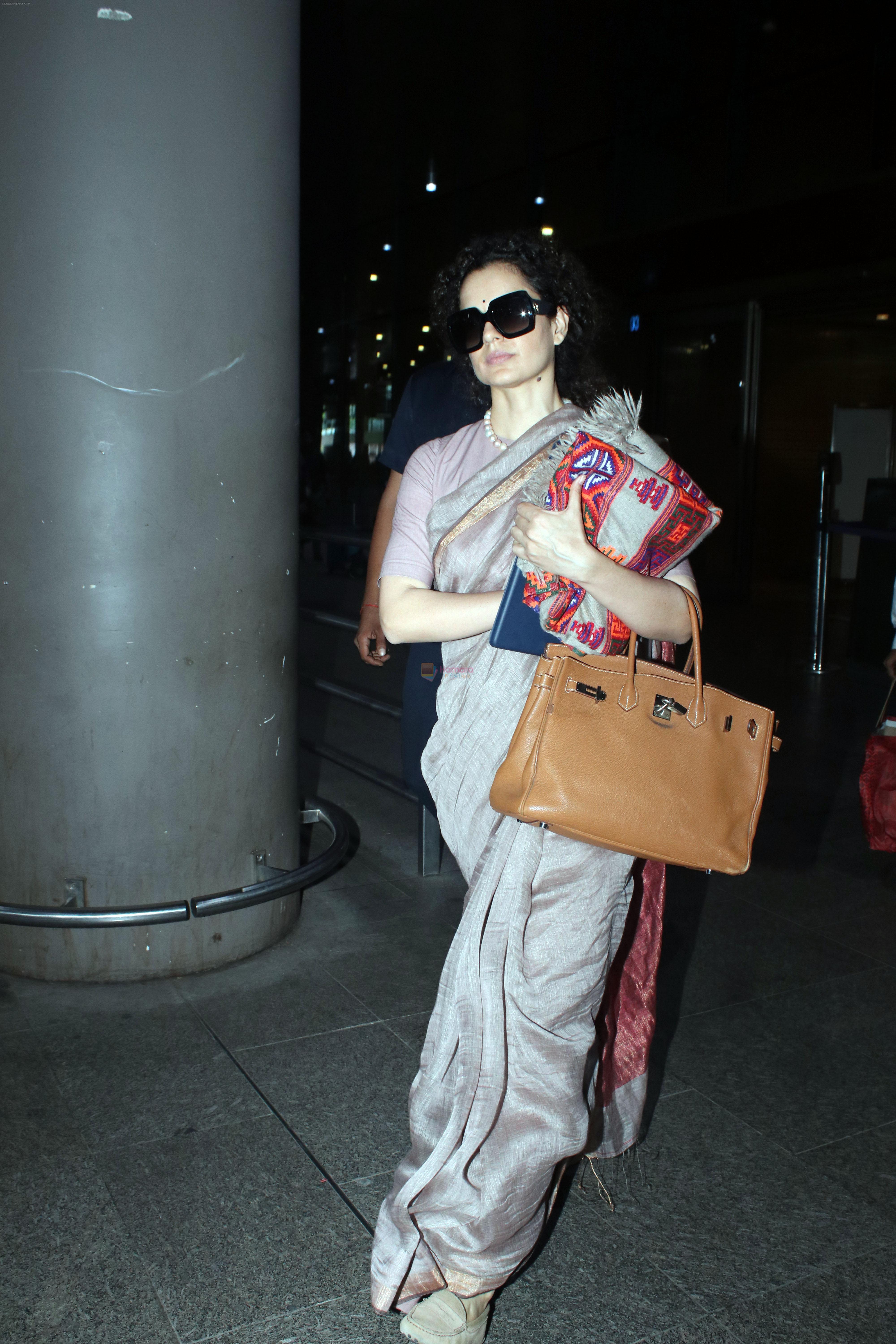 Kangana Ranaut dressed in a saree spotted at airport arrival on 10th August 2023