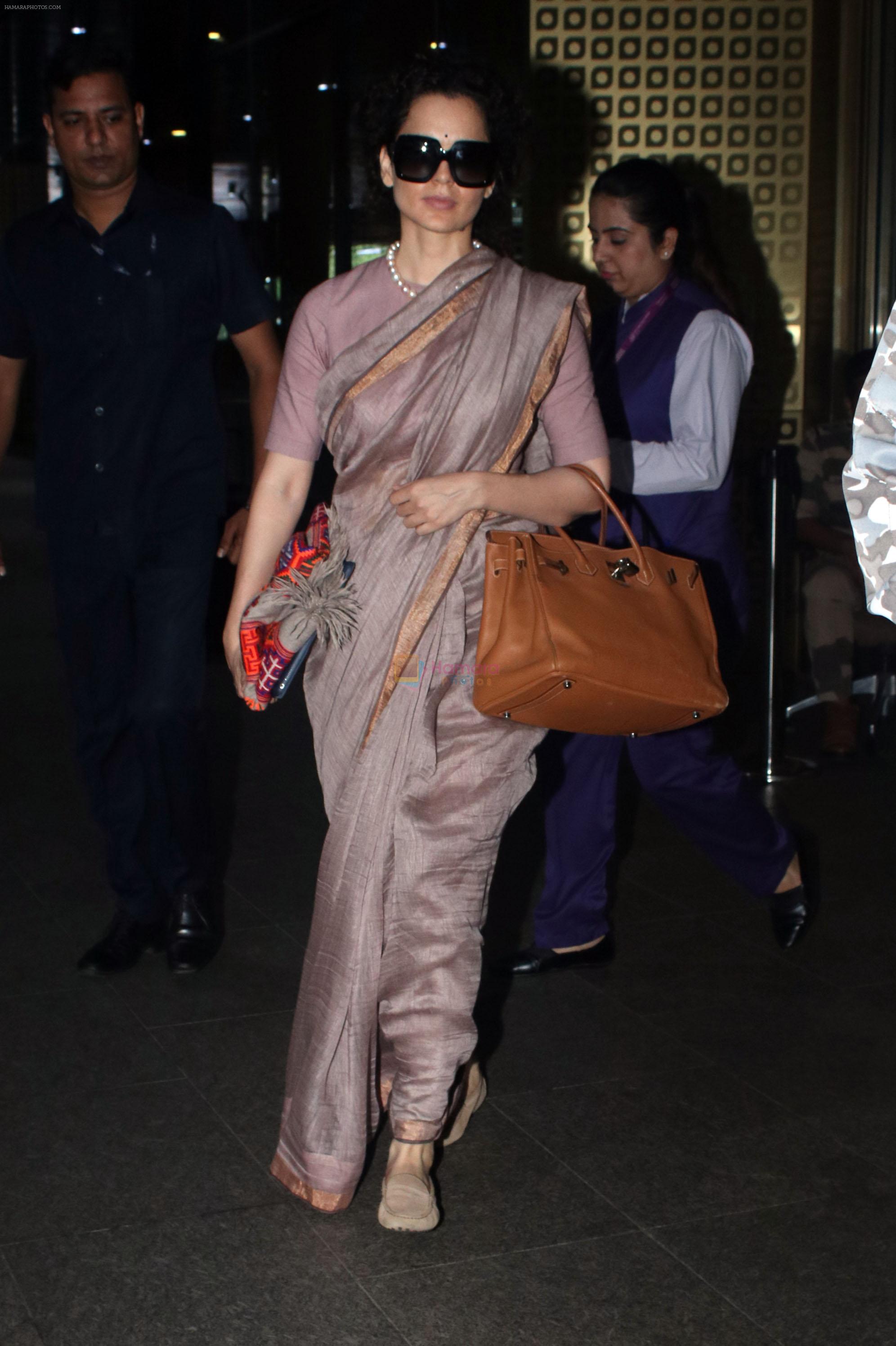 Kangana Ranaut dressed in a saree spotted at airport arrival on 10th August 2023