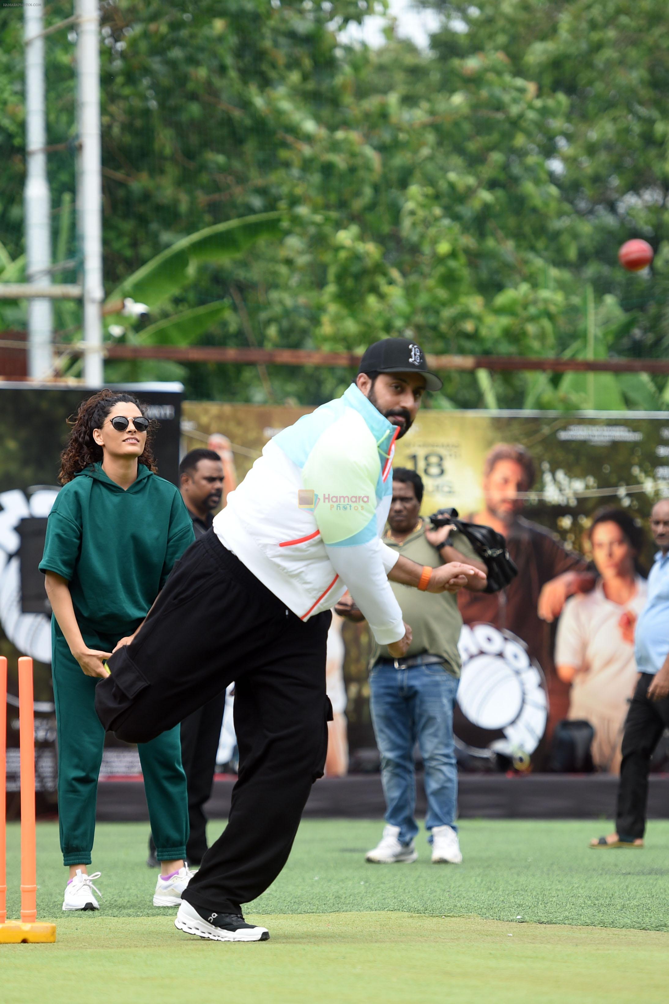 Abhishek Bachchan, Saiyami Kher playing cricket match to promote the sports movie Ghoomer on 10th August 2023